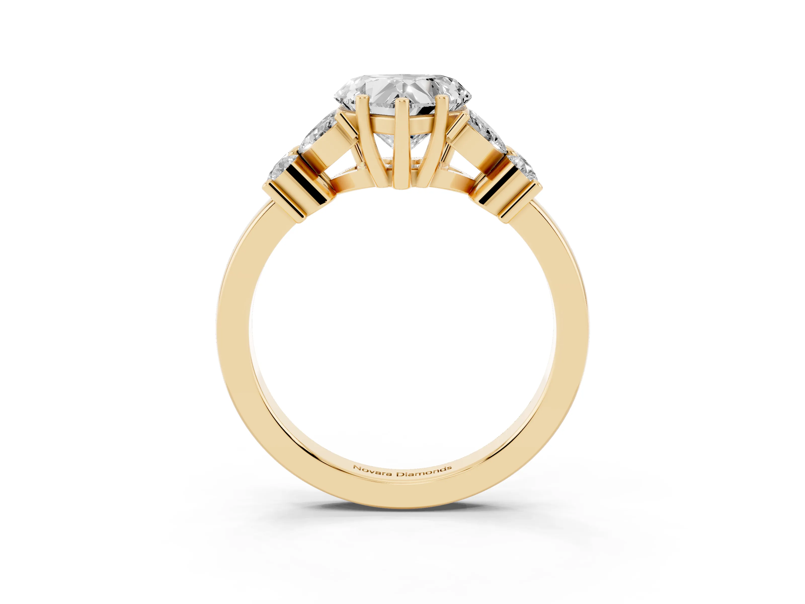 Heart Cut Diamond Floral Cluster Ring Set in Yellow gold with Marquise Petals and Prong Setting