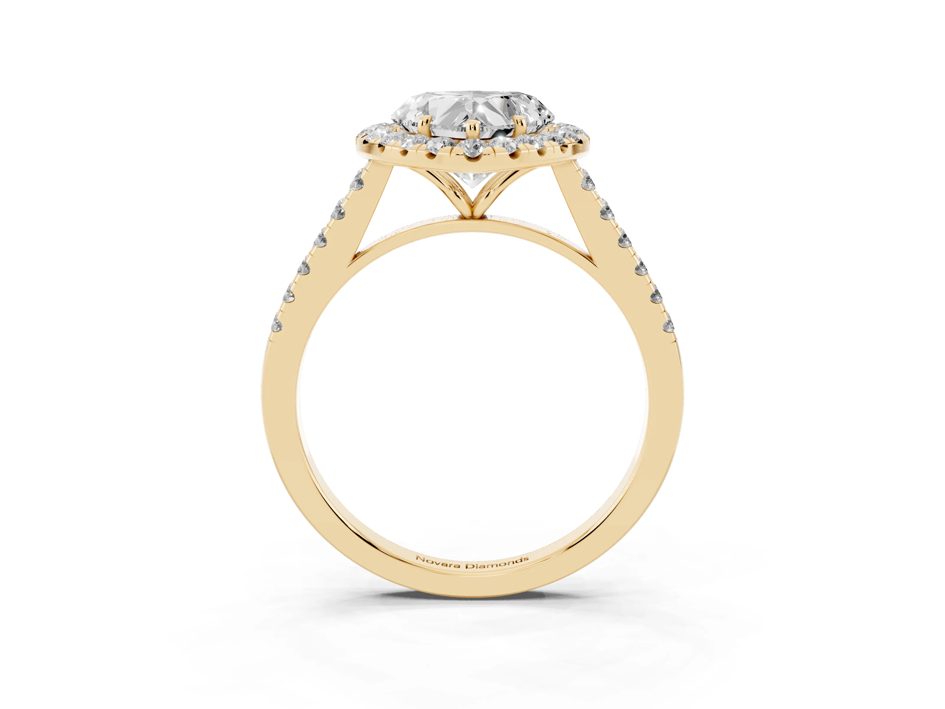 Heart Cut Diamond Halo Pavé Engagement Ring Set in Yellow gold with Prong Setting