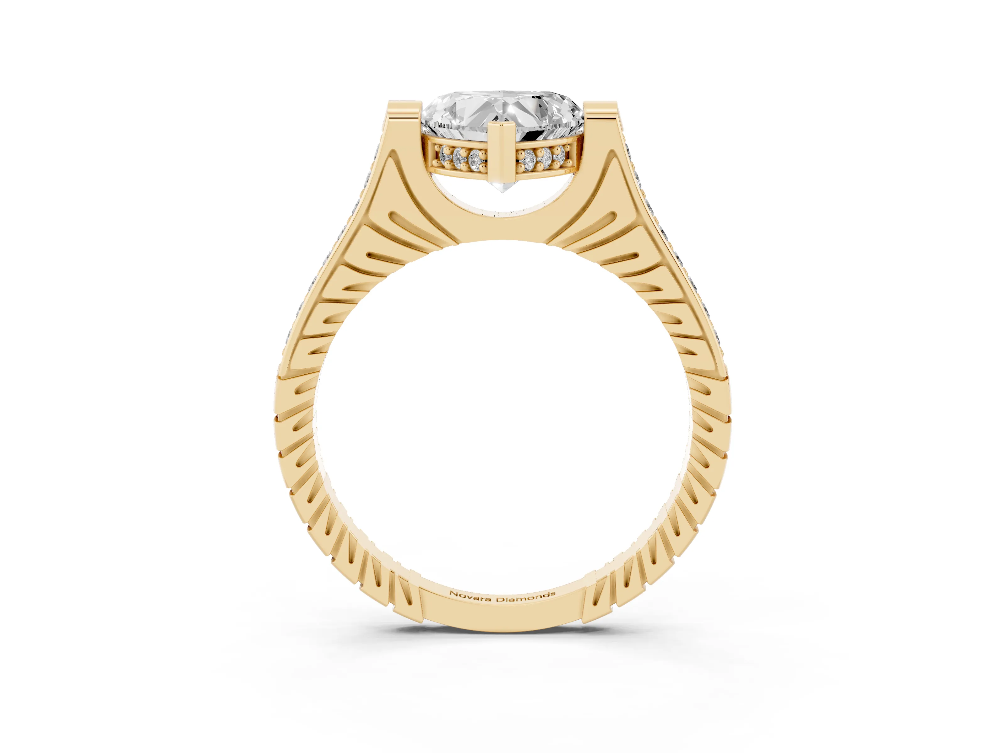 Heart Cut Diamond Solitaire Ring Set in Yellow gold with Channel Set Band and Bezel Prong Setting