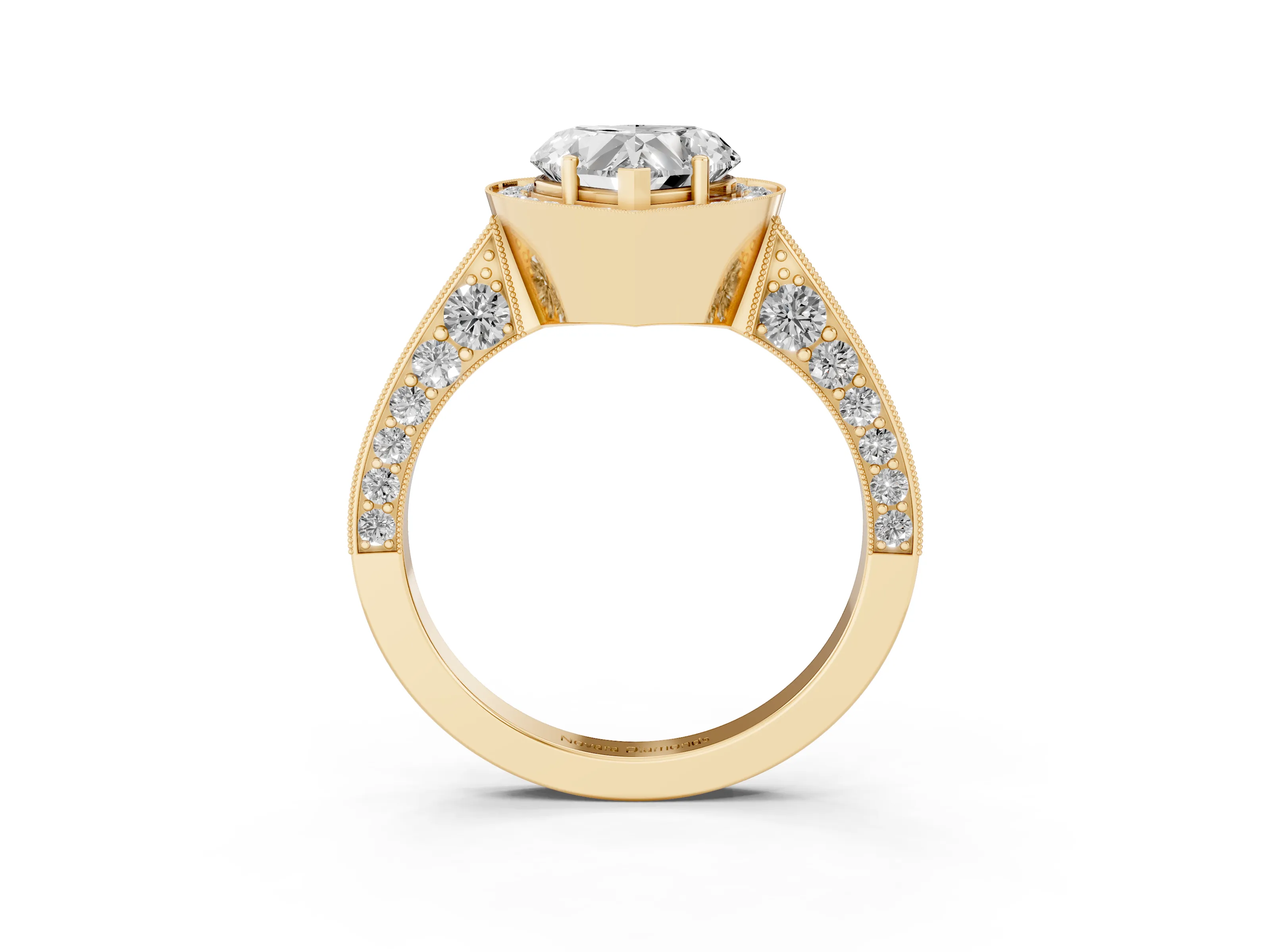 Heart Cut Diamond Halo Engagement Ring Set in Yellow gold with Accent Split Shank Band