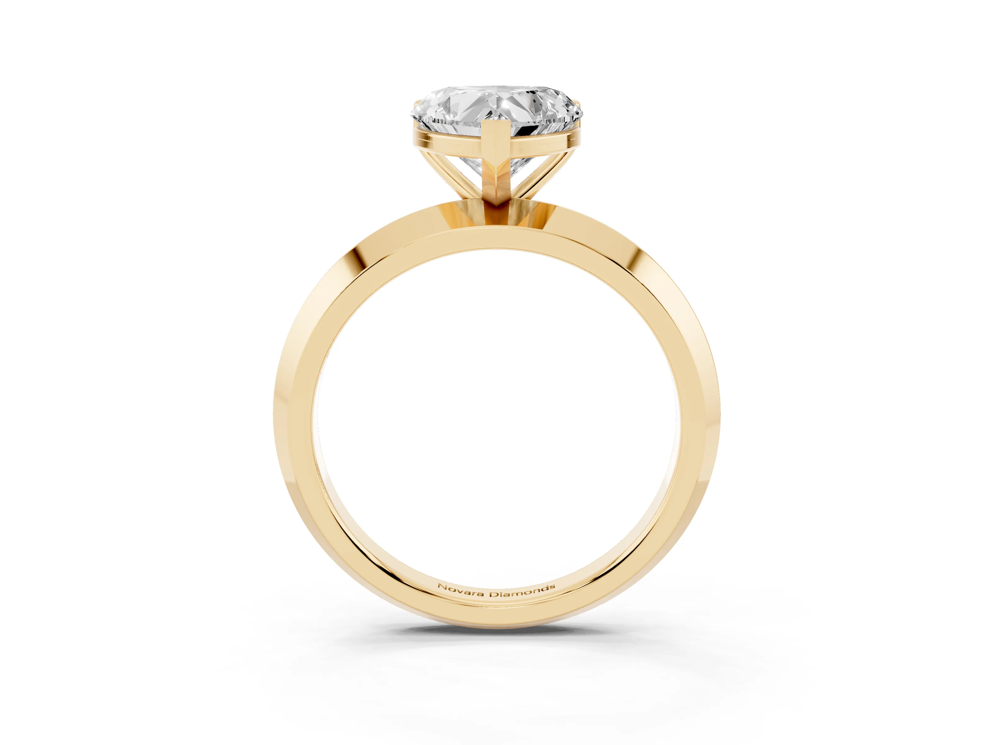 Heart Cut Diamond Solitaire Engagement Ring Set in Yellow gold with Flat Band and Prong Setting