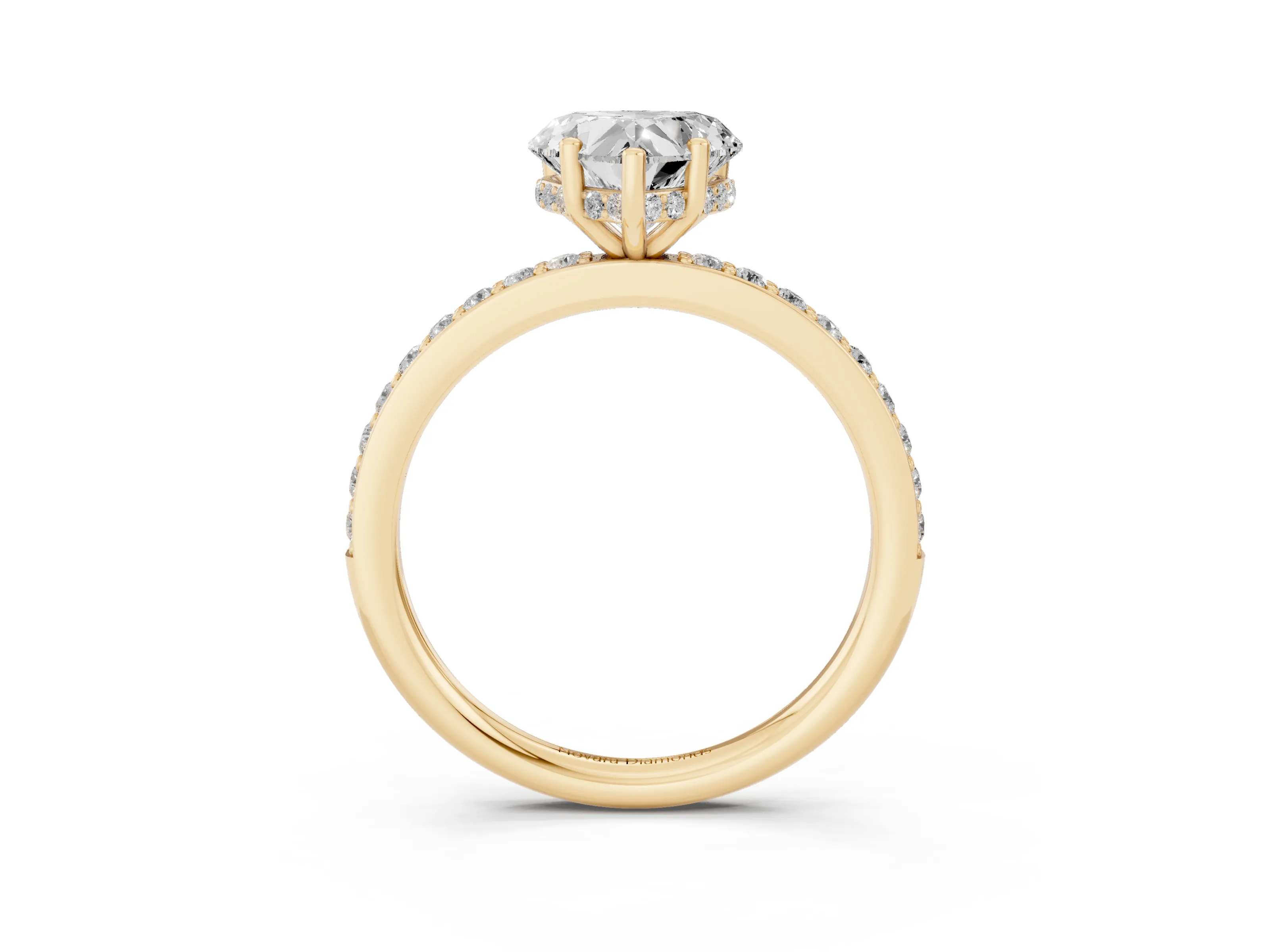 Heart Cut Diamond Pavé Band Ring Set in Yellow gold with Prong-Set Center Stone
