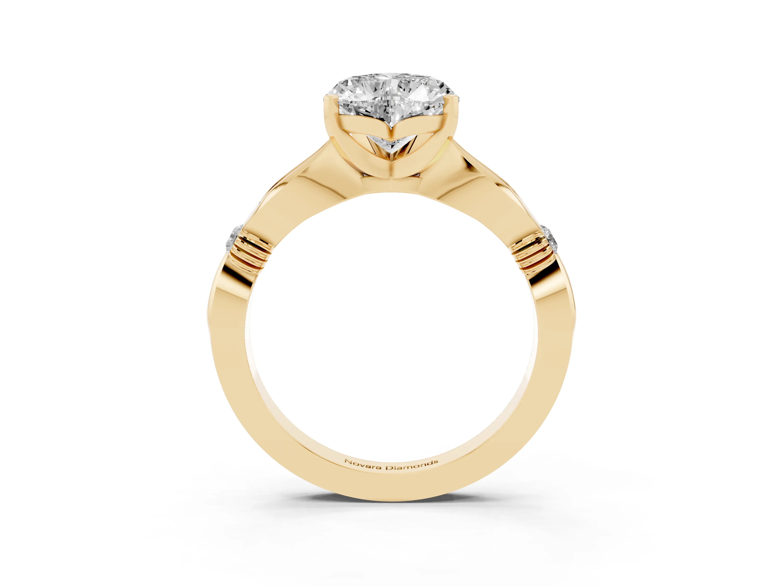 Heart Cut Diamond Solitaire Twisted Band Ring Set in Yellow gold with Accent Stones and Prong Setting