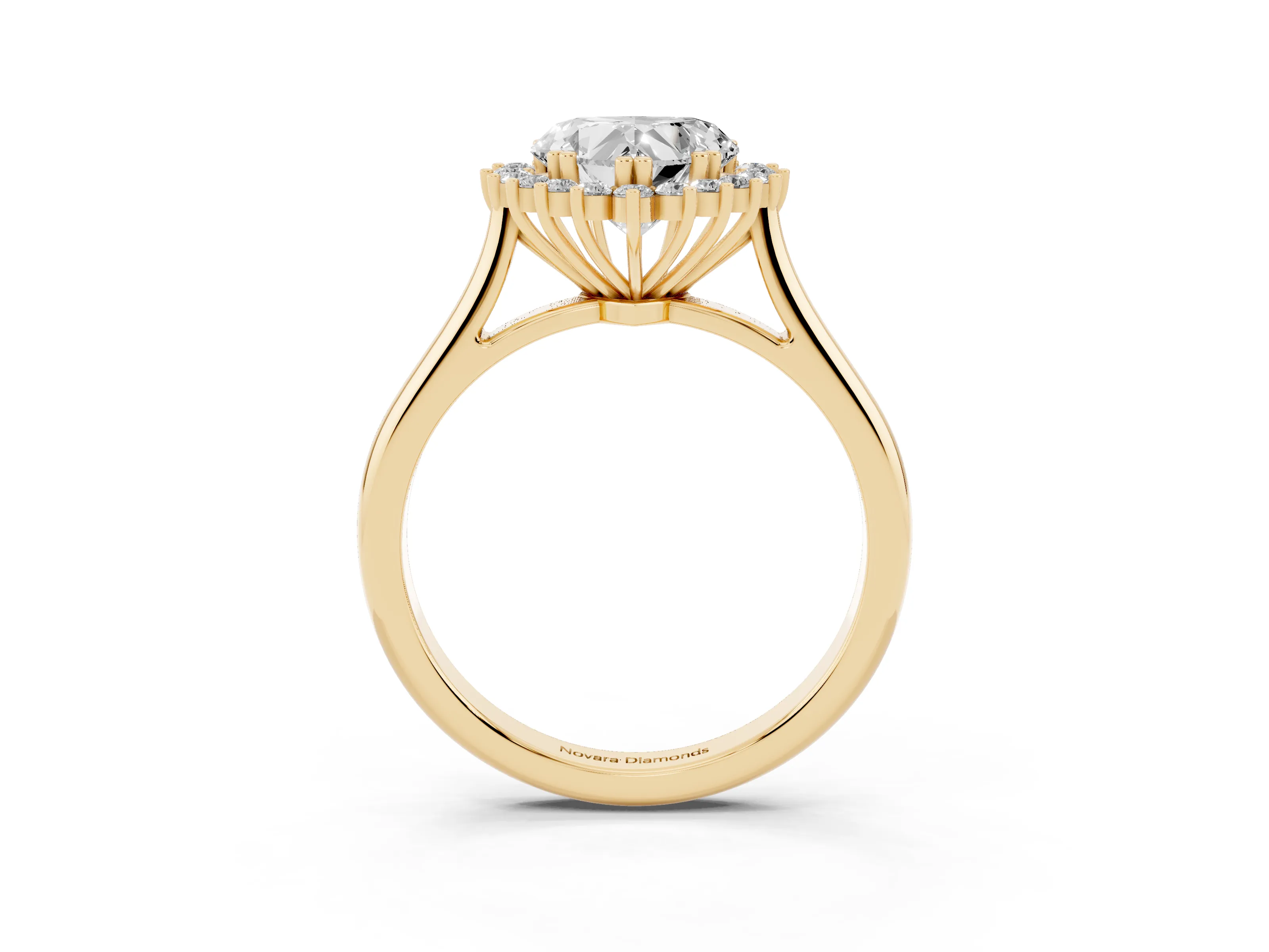 Heart Cut Diamond Halo Ring Set in Yellow gold with Plain Solitaire Band and Prong Setting