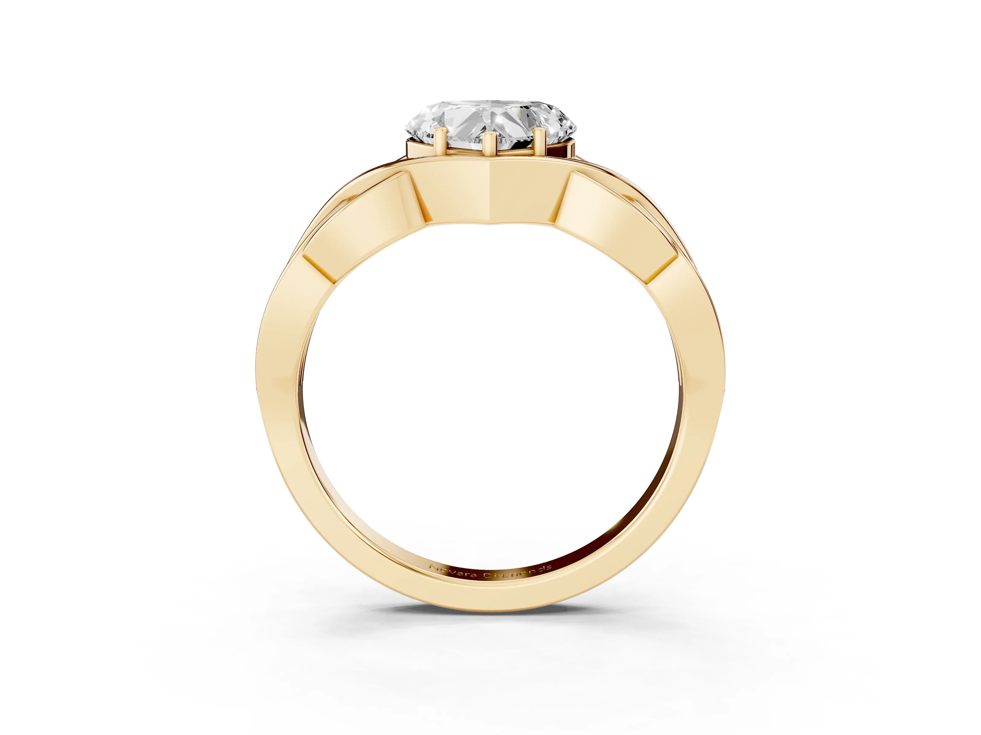 Heart Cut Diamond Solitaire Ring Set in Yellow gold with Intertwined Band
