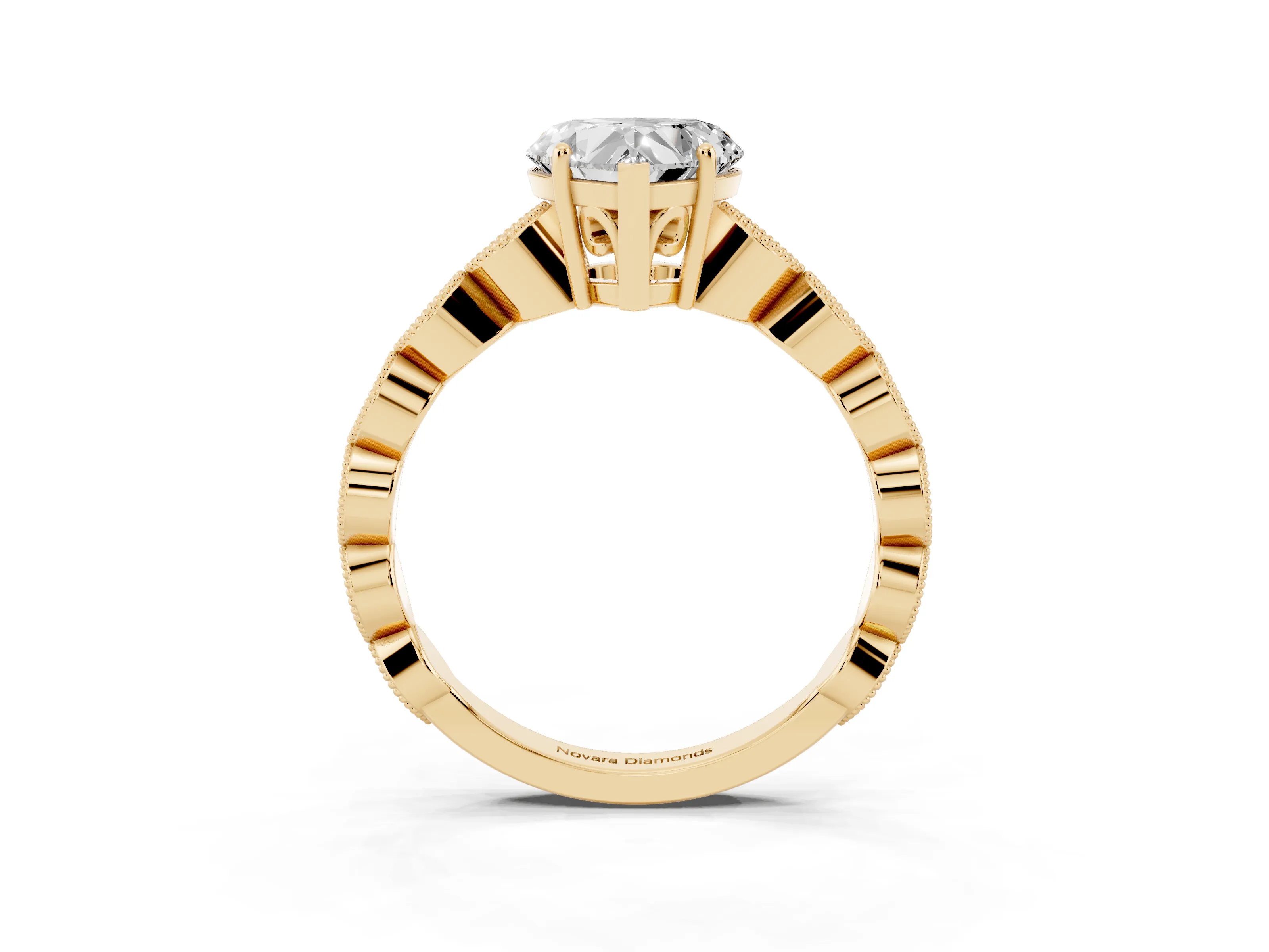 Heart Cut Diamond Solitaire Ring Set in Yellow gold with Infinity Twist Pavé Band