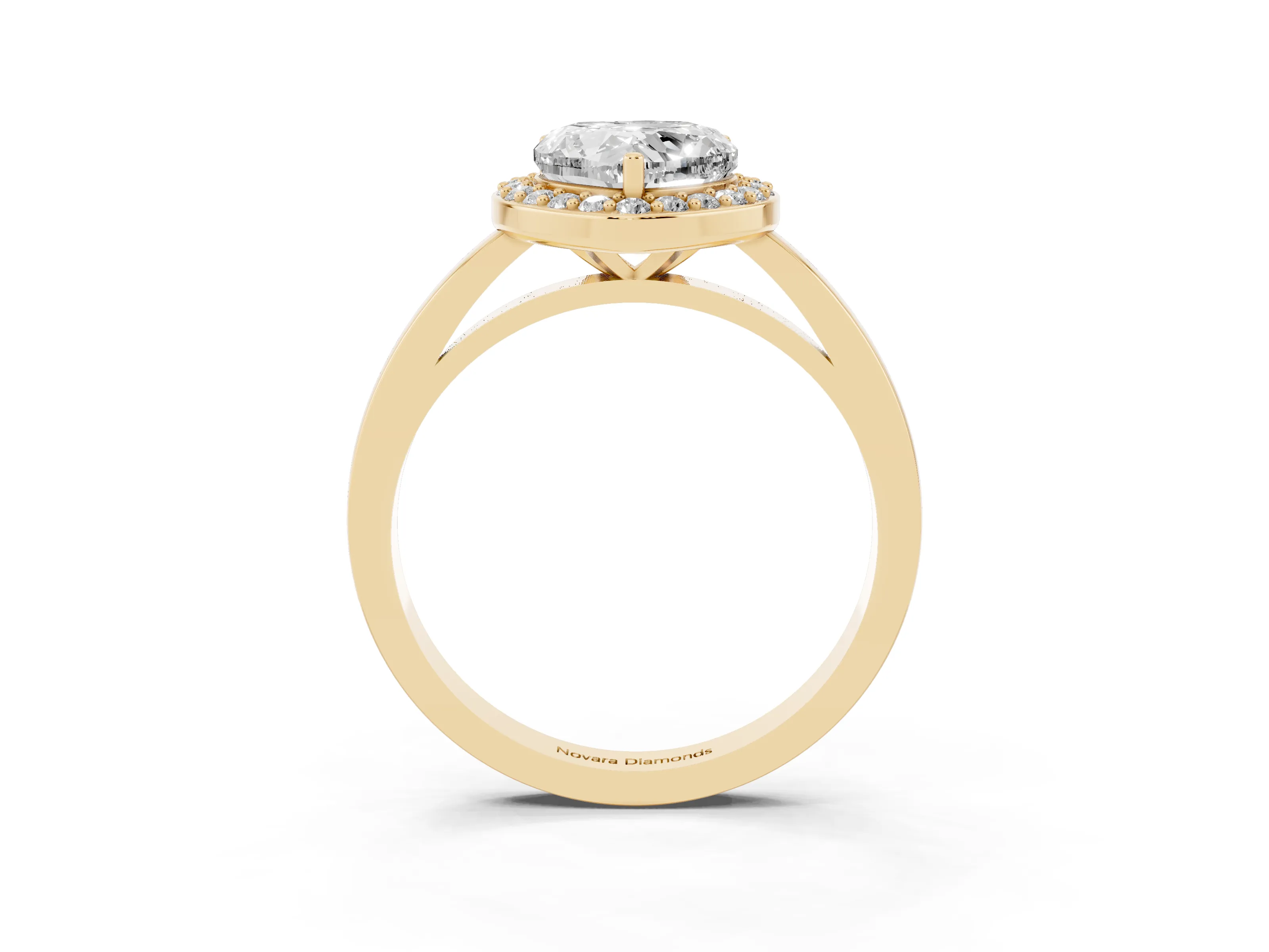 Heart Cut Diamond Halo Ring Set in Yellow gold with Solitaire Band and Prong Setting