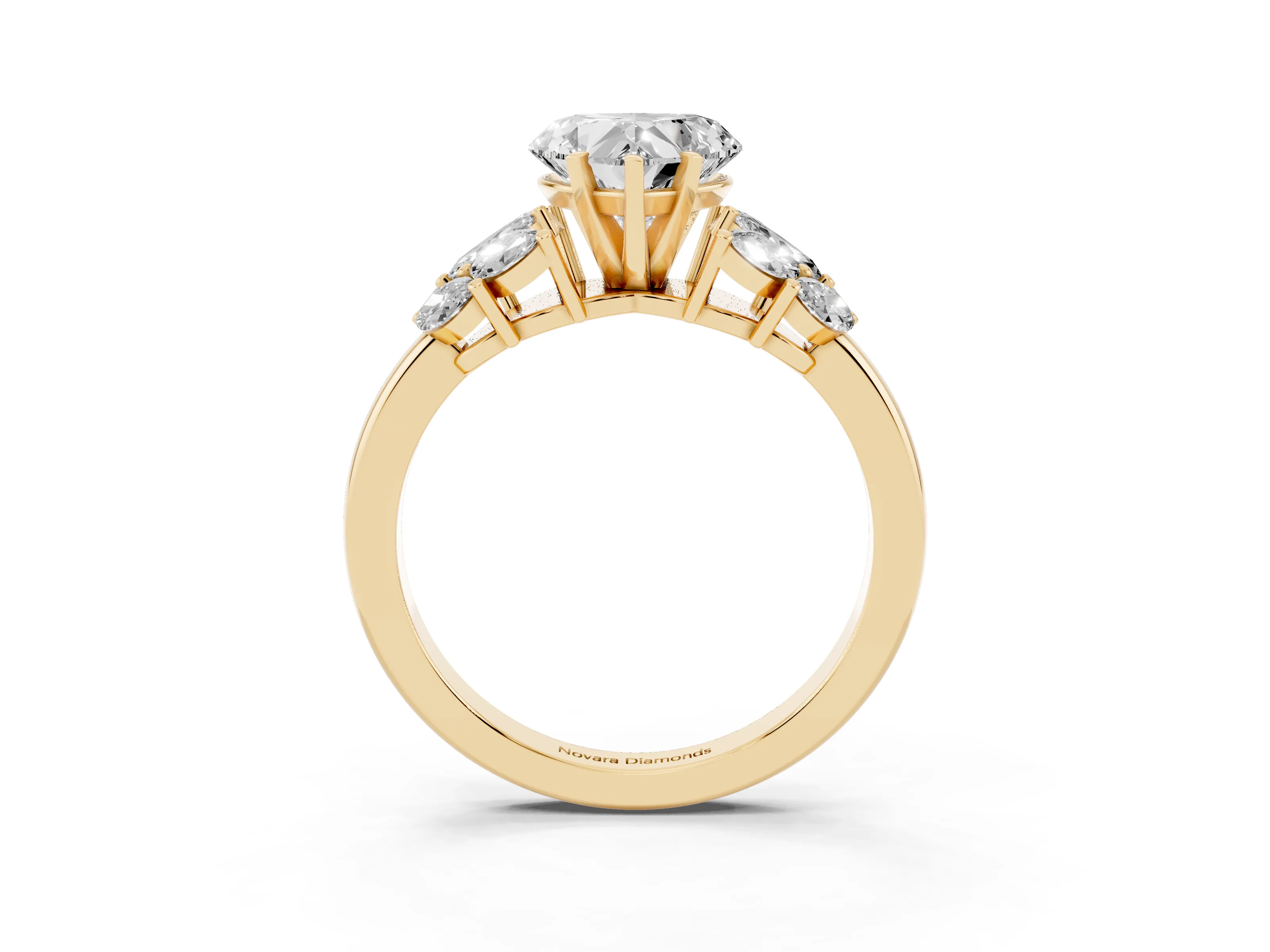 Heart Cut Diamond Cluster Leaf Design Ring Set in Yellow gold with Prong Setting