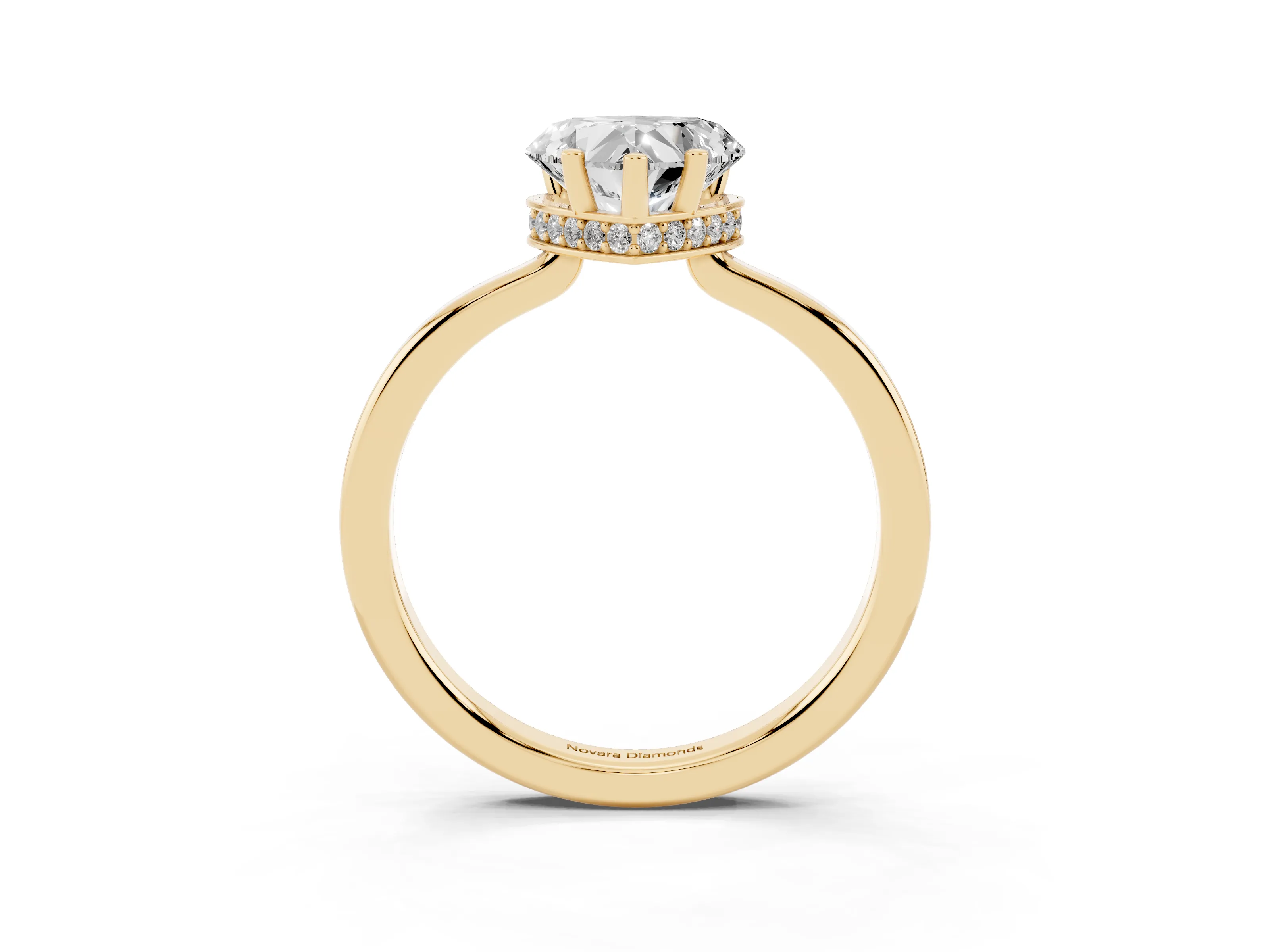 Heart Cut Diamond Solitaire Engagement Ring Set in Yellow gold with Prong Setting on a Plain Band