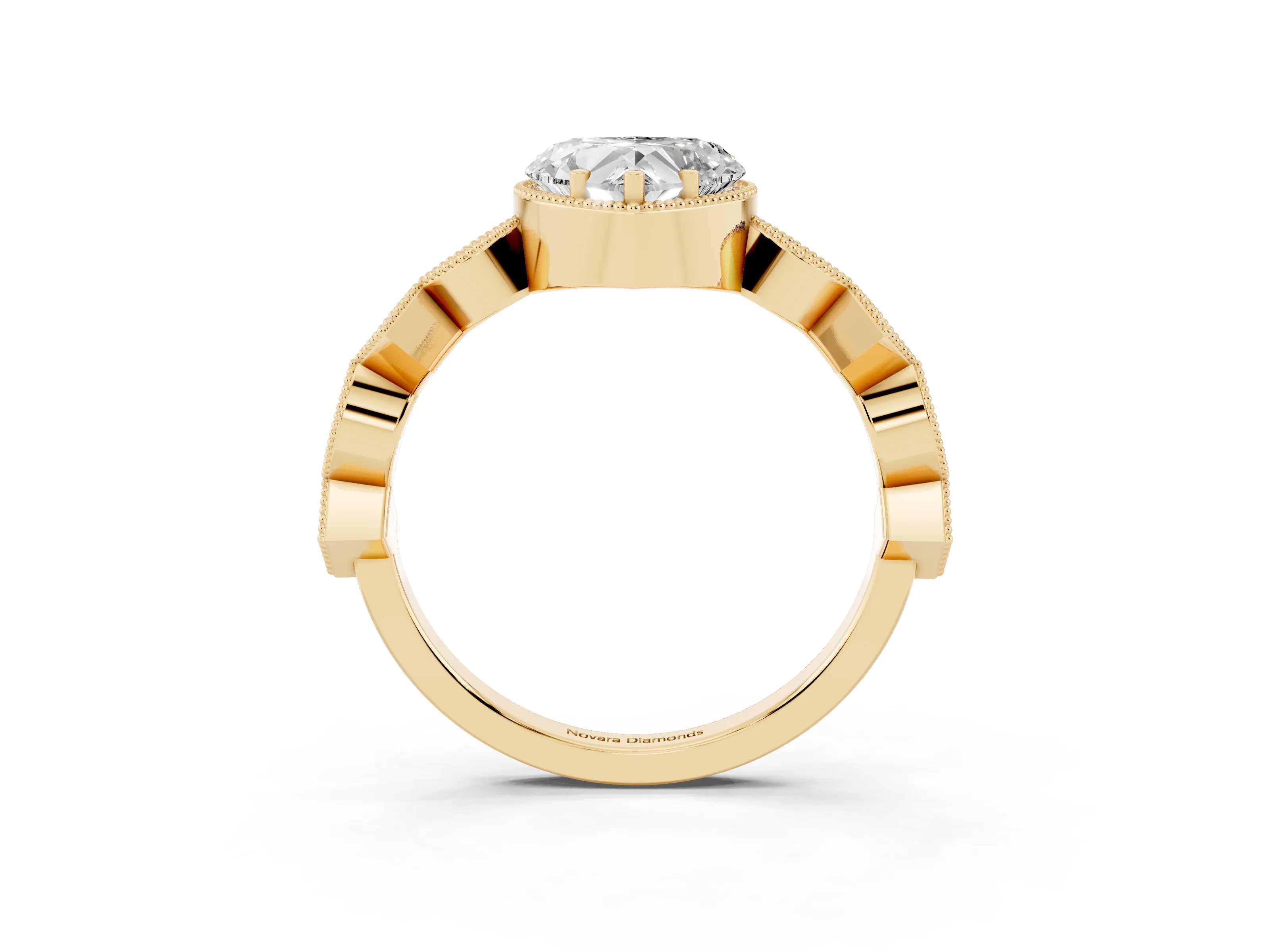 Heart Cut Diamond Milgrain Marquise Twist Band Ring Set in Yellow gold with Prong Setting