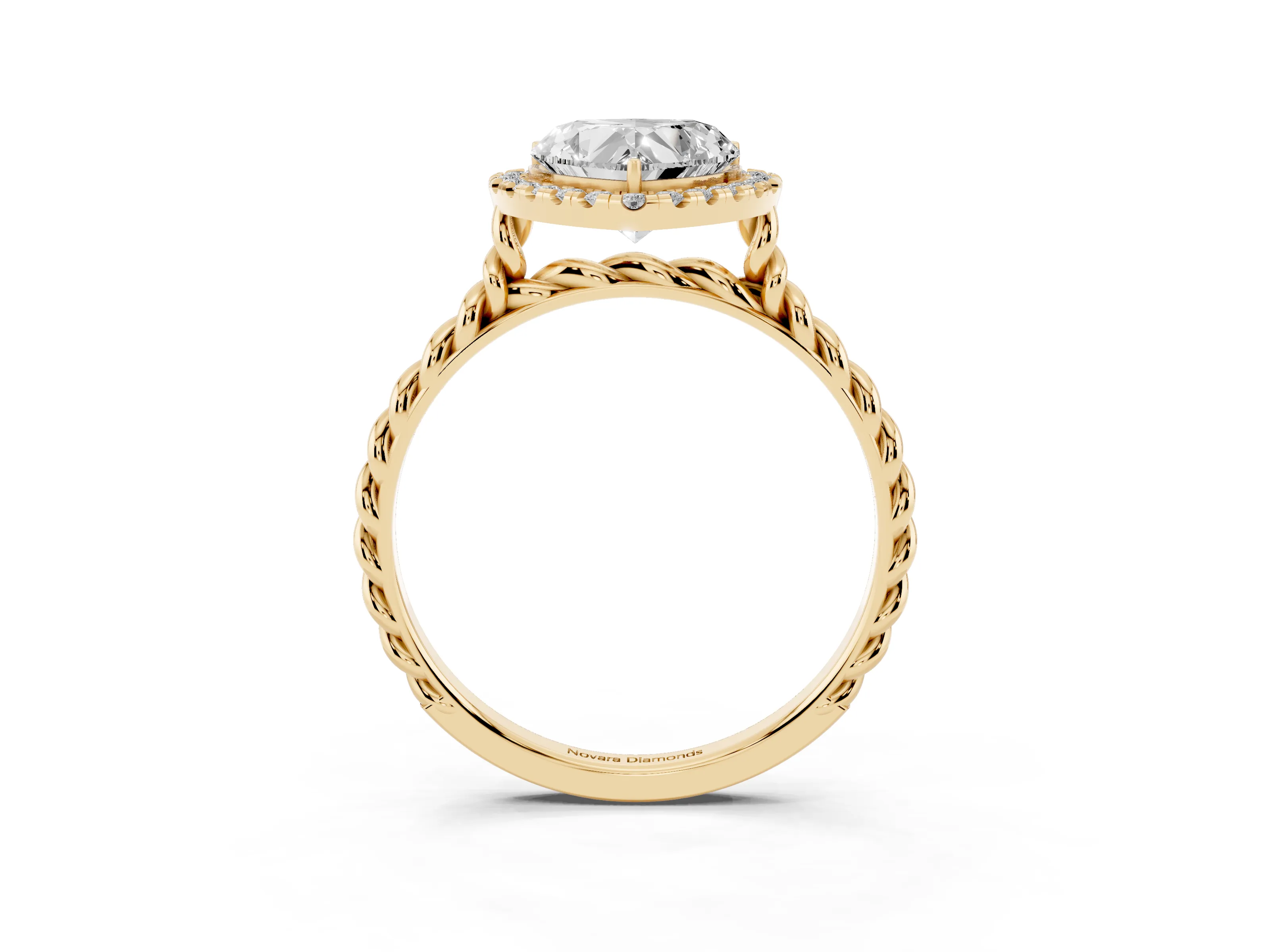 Heart Cut Diamond Halo Ring Set in Yellow gold with Plain Twisted Band