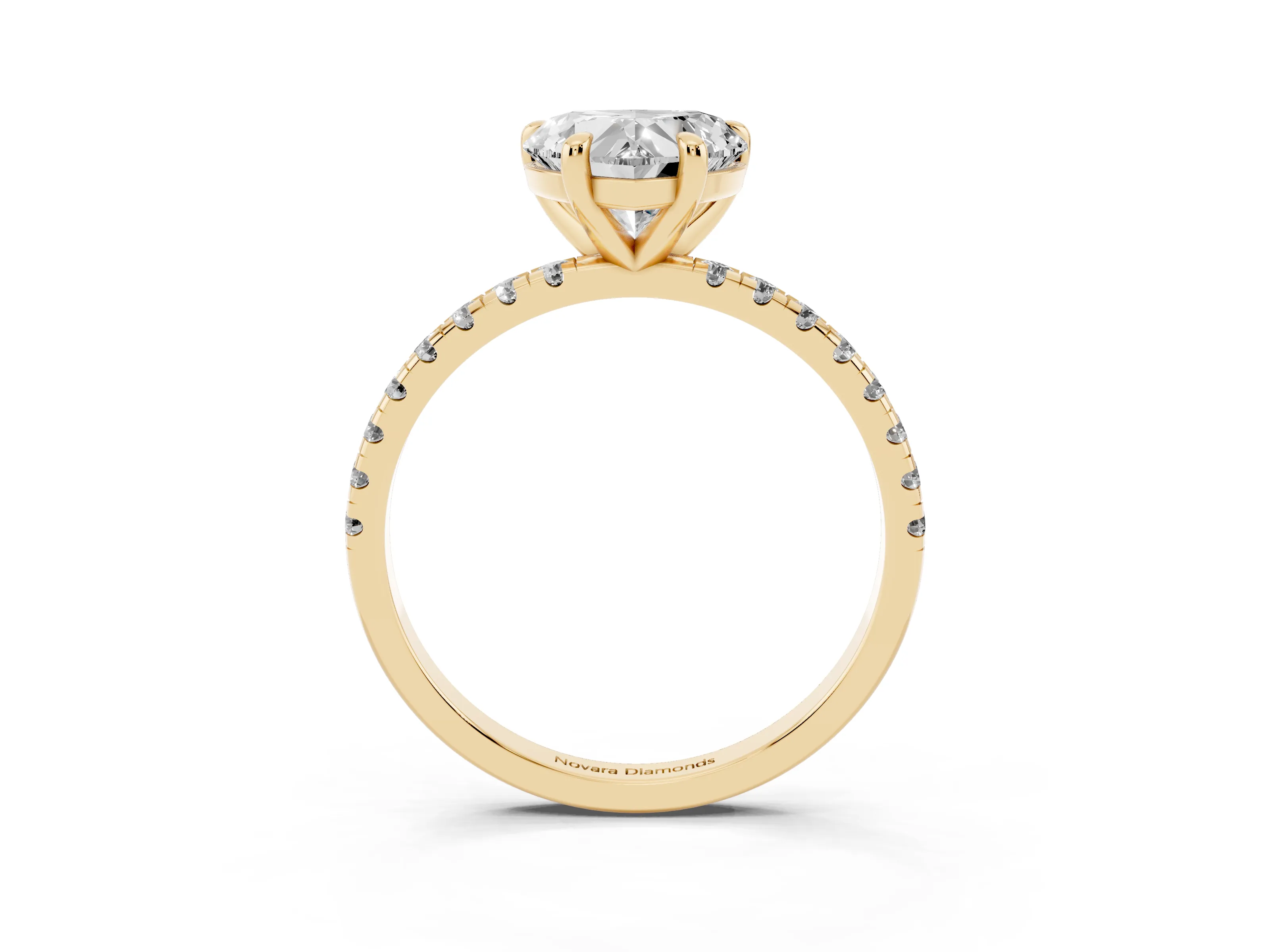 Heart Cut Diamond Brilliant Solitaire Ring Set in Yellow gold with Pavé Band and Prong Setting