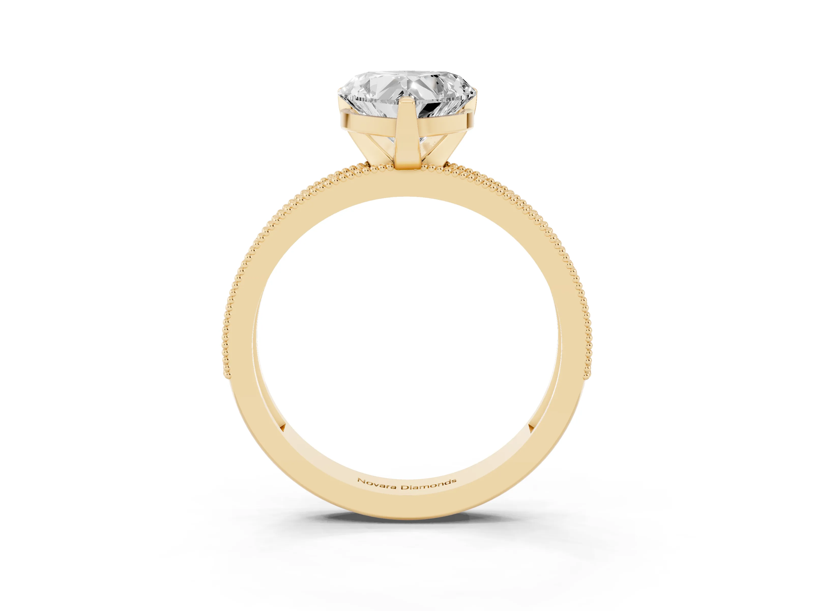 Heart Cut Diamond Milgrain Pavé Engagement Ring Set in Yellow gold with Prong Setting