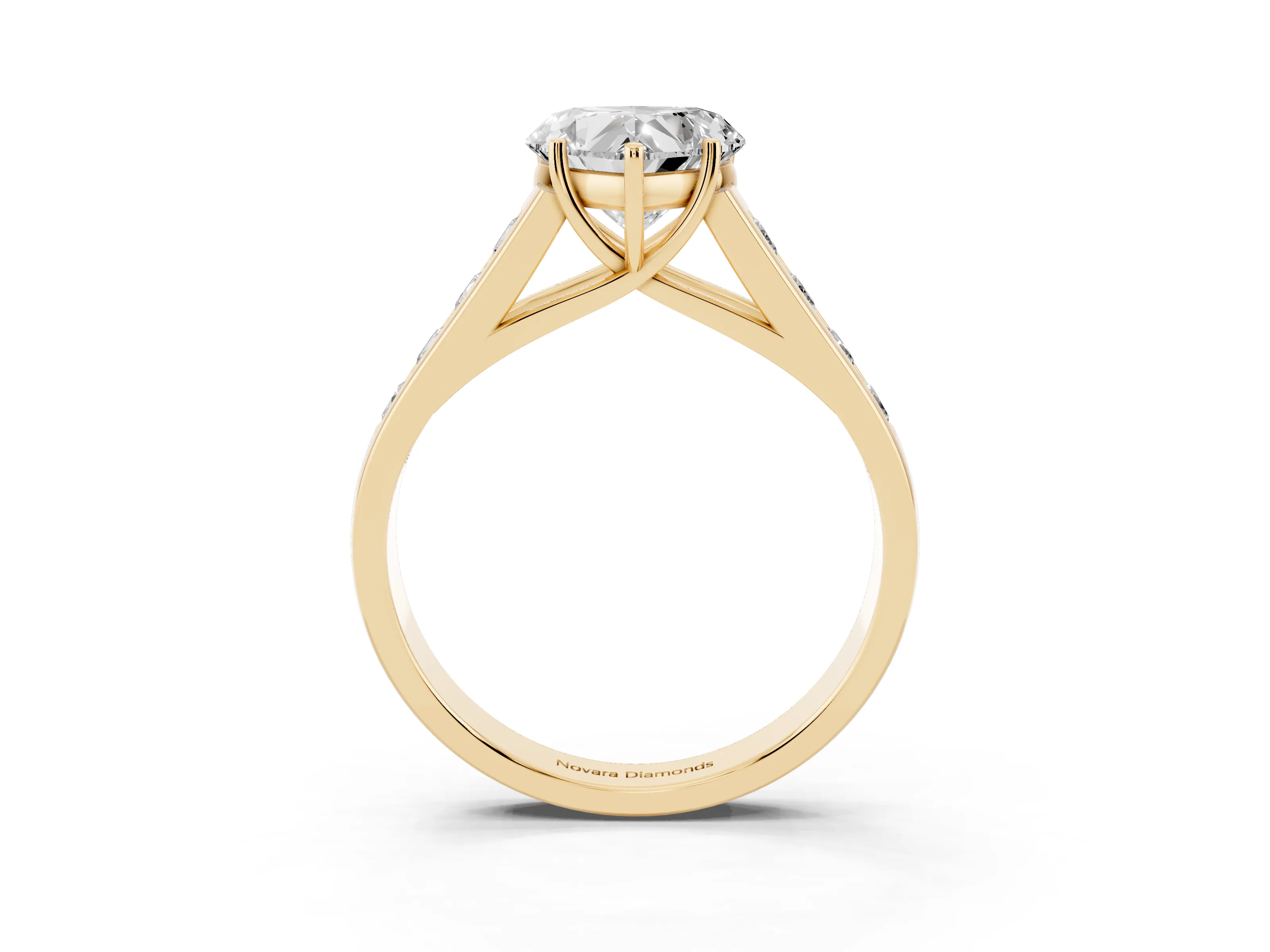 Heart Cut Diamond Solitaire Channel-Set Engagement Ring Set in Yellow gold with Prong Setting