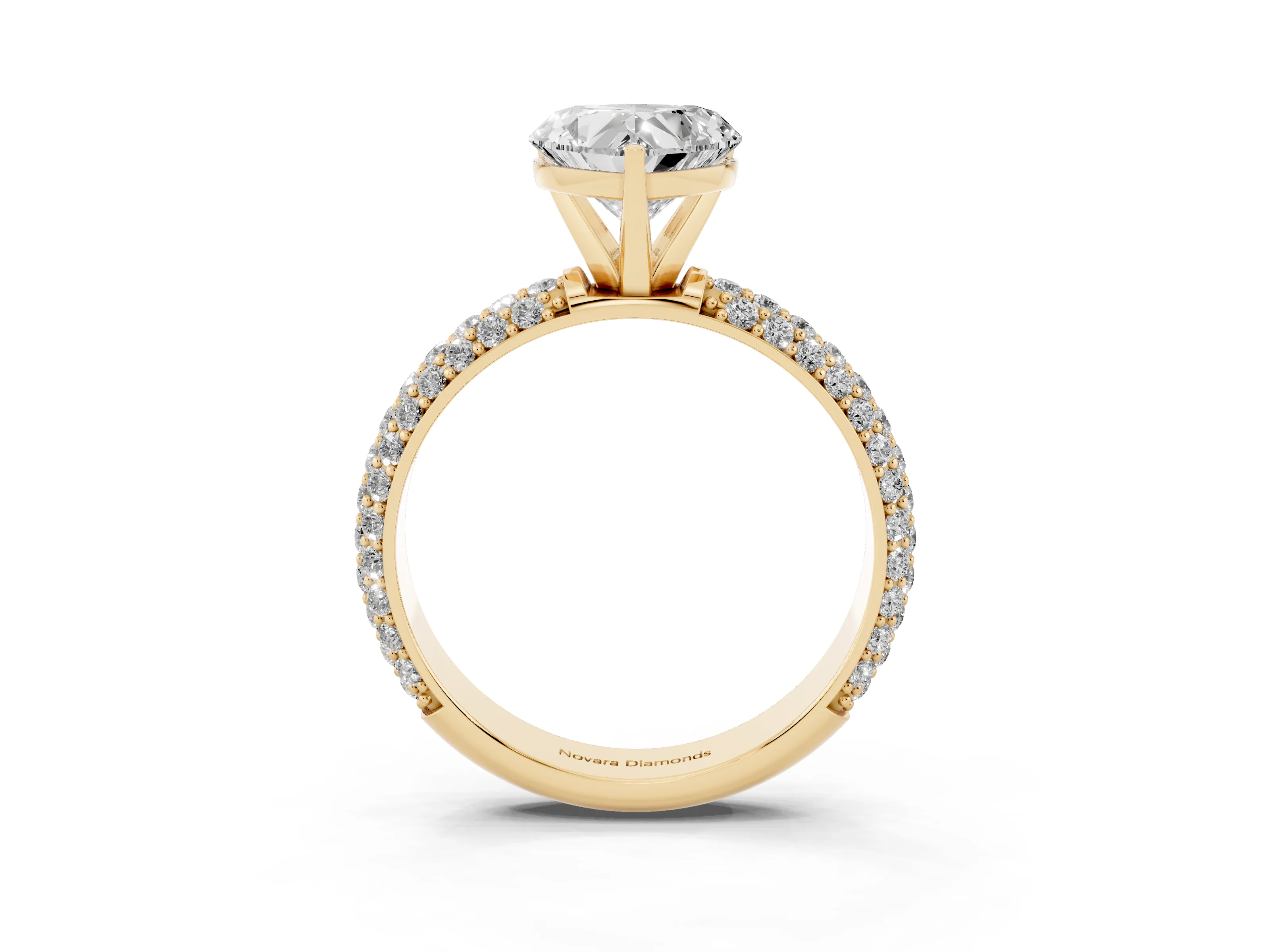 Heart Cut Diamond Solitaire Ring Set in Yellow gold with Prong Setting and Pavé-Set Band