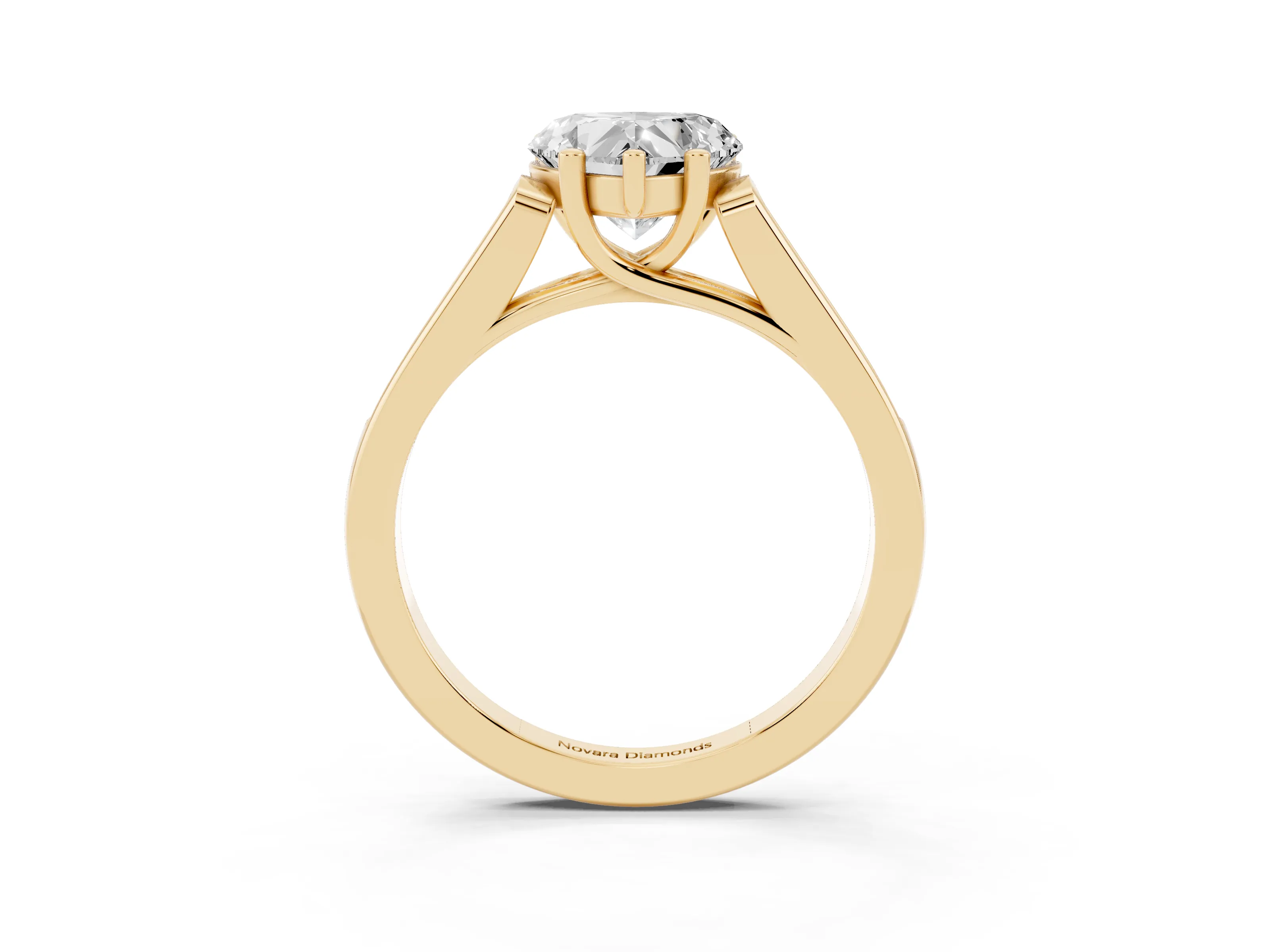 Heart Cut Diamond Solitaire Cathedral Engagement Ring Set in Yellow gold with Channel-Set Band and Prong Setting