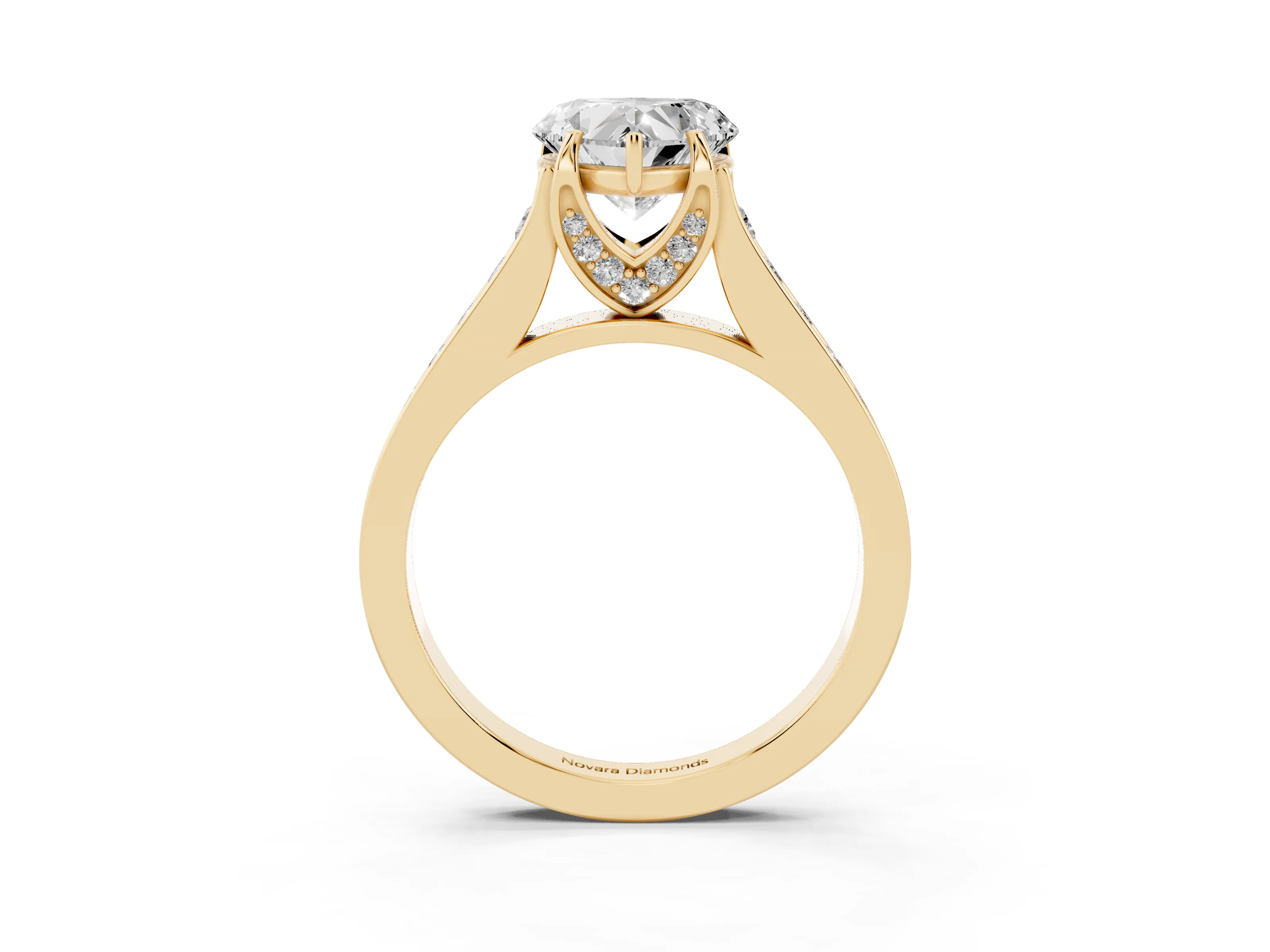 Heart Cut Diamond Solitaire Pavé Engagement Ring Set in Yellow gold with Prong Setting