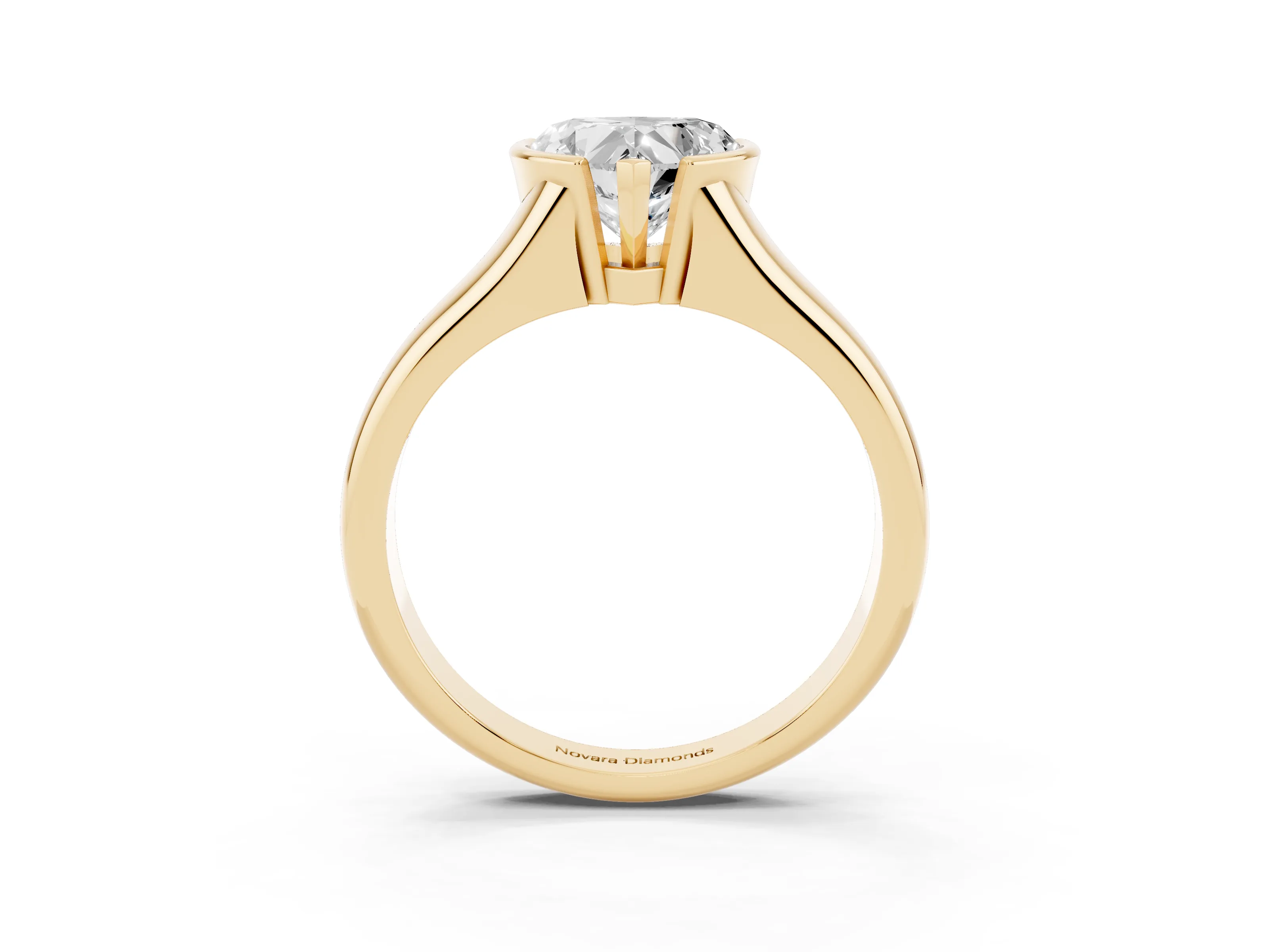 Heart Cut Diamond Solitaire Tension Set Ring Set in Yellow gold with Split Shank Band