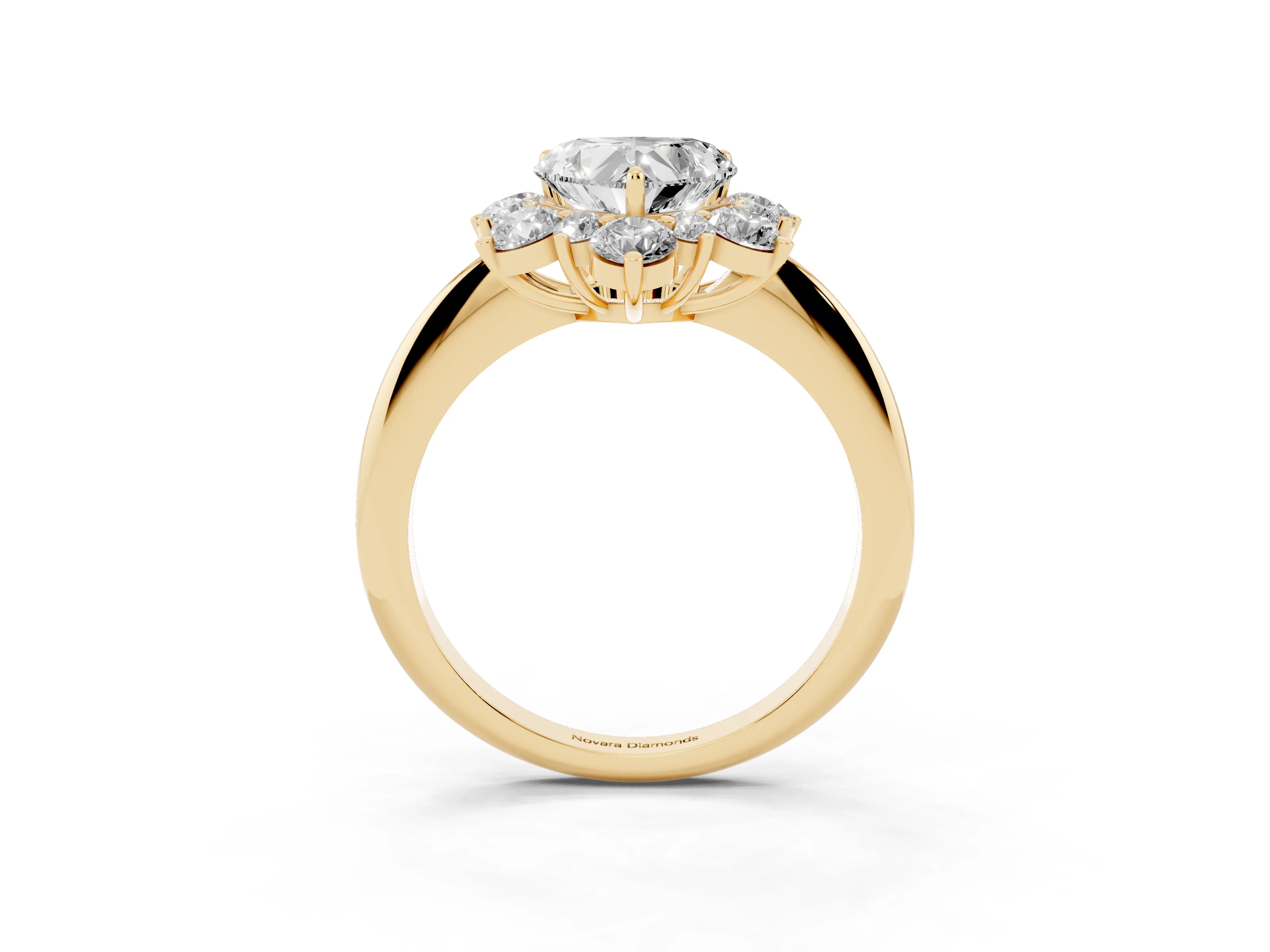 Heart Cut Diamond Cluster Halo Ring Set in Yellow gold with Solitaire Band and Prong Setting