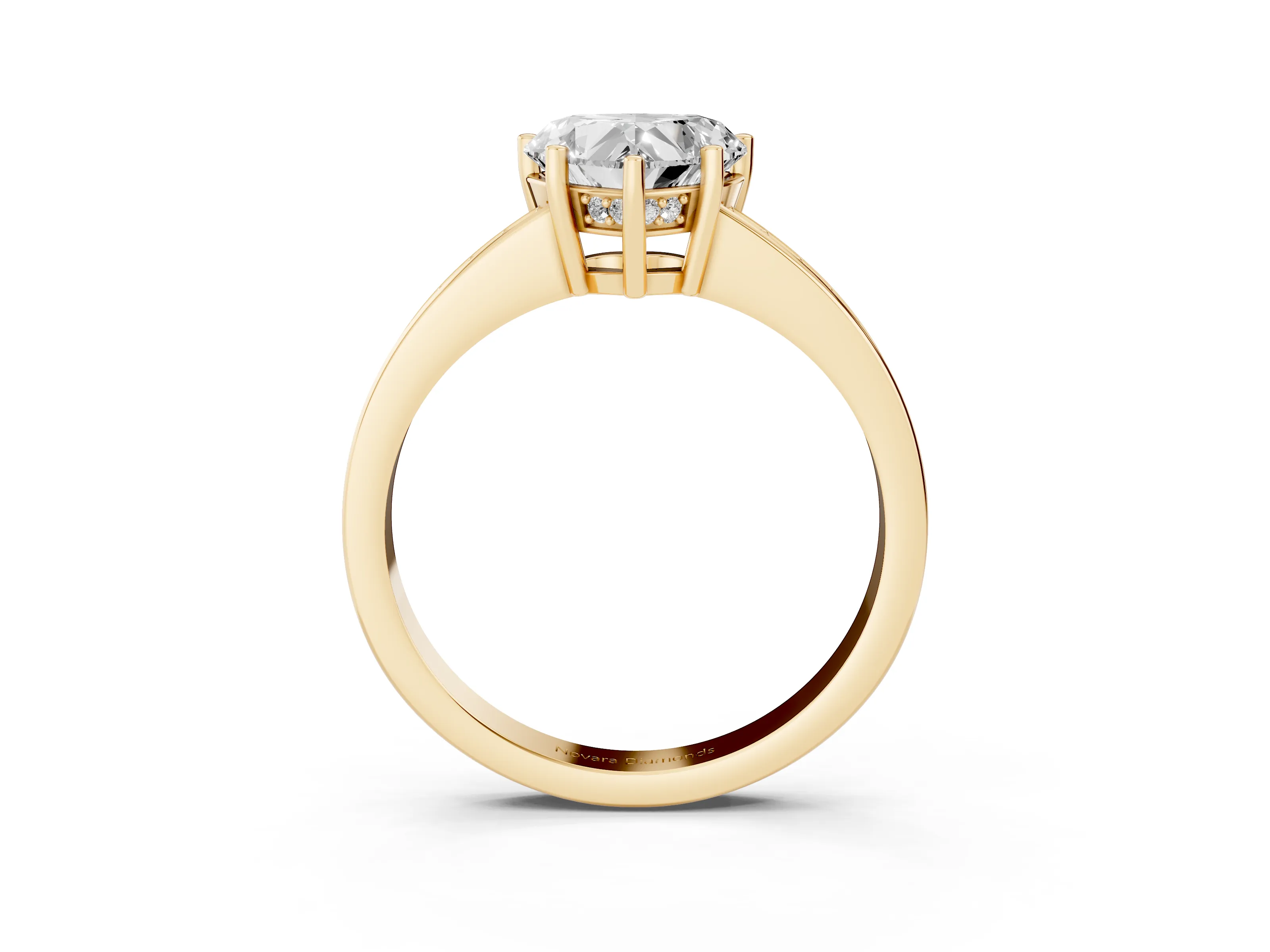 Heart Cut Diamond Pavé Band Prong Set Solitaire Ring Set in Yellow gold