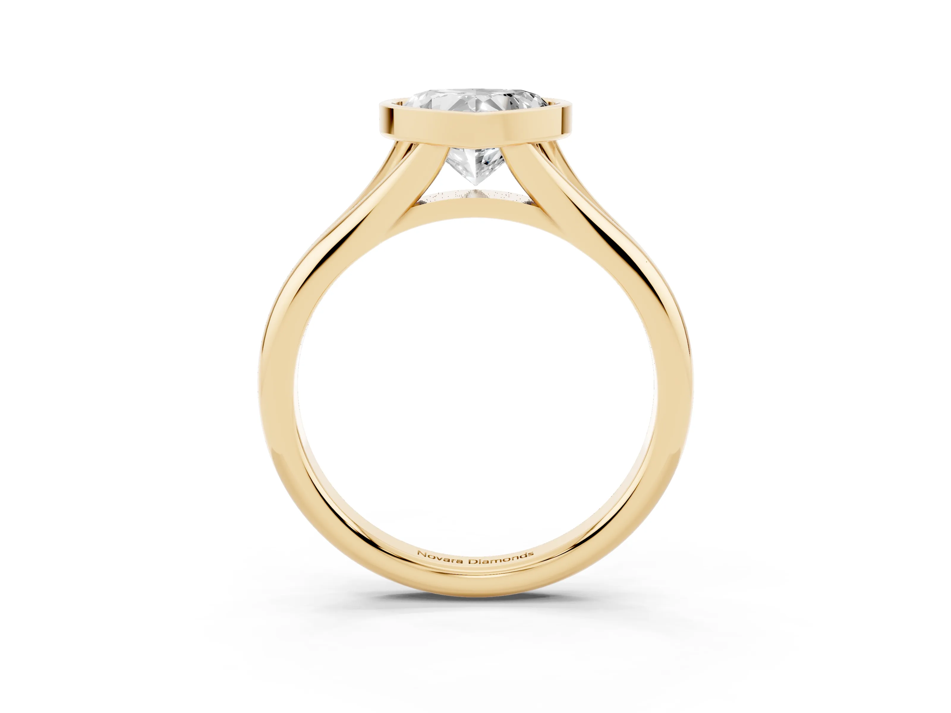 Bezel Set Heart Cut Diamond Solitaire Ring Set in Yellow gold with Smooth Band