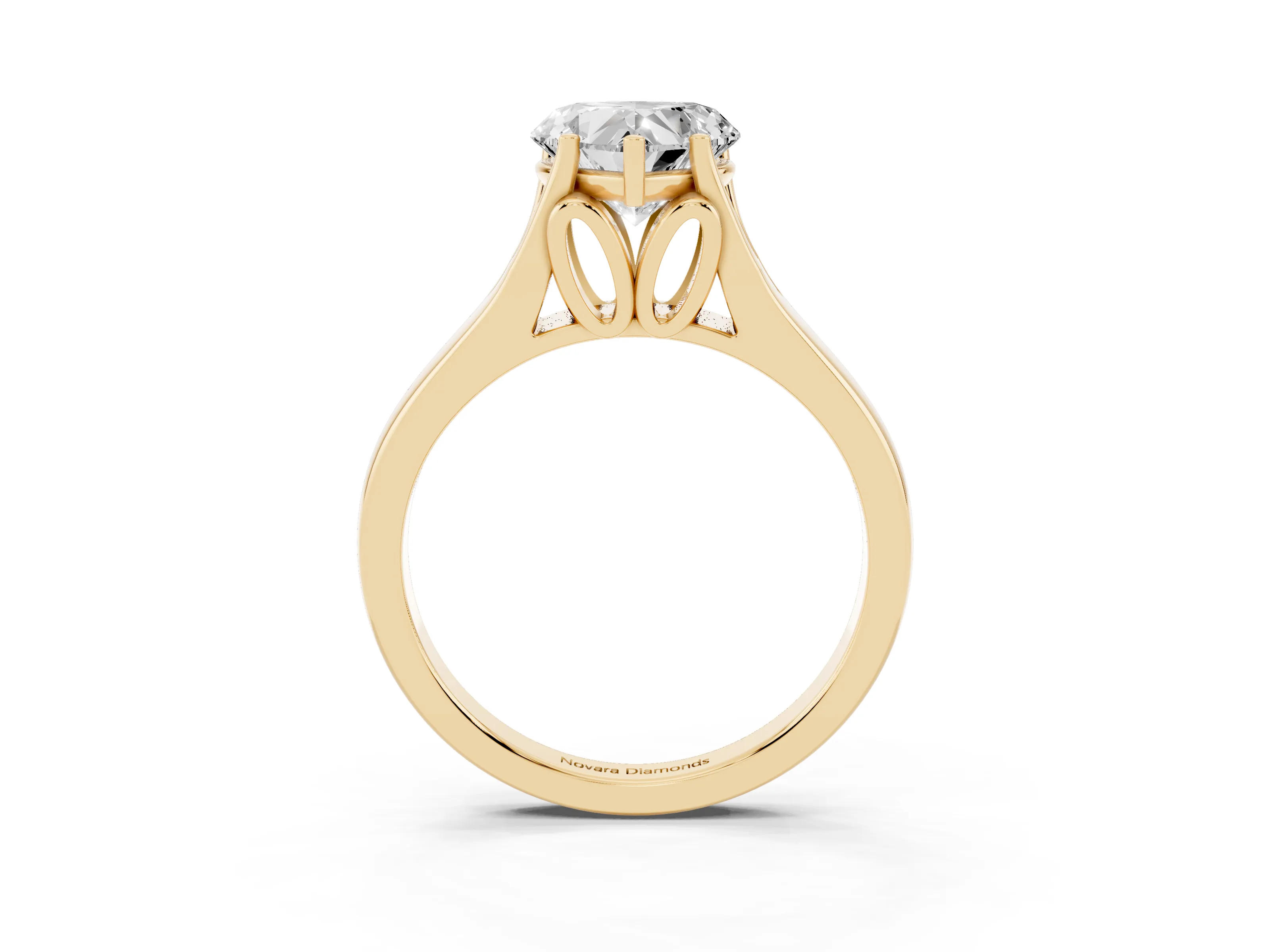 Heart Cut Diamond Solitaire Ring Set in Yellow gold with Arched Cathedral Band and Prong Setting