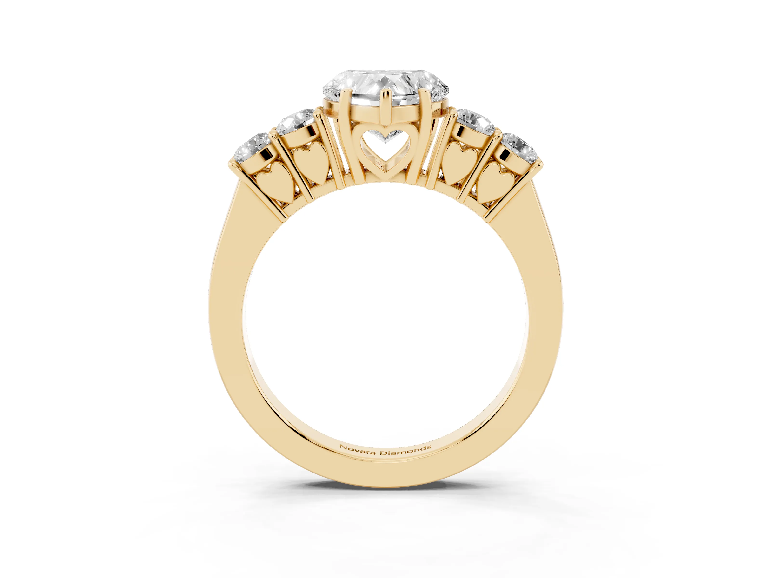 Heart Cut Diamond Five-Stone Prong Set Band Ring Set in Yellow gold with Polished Band