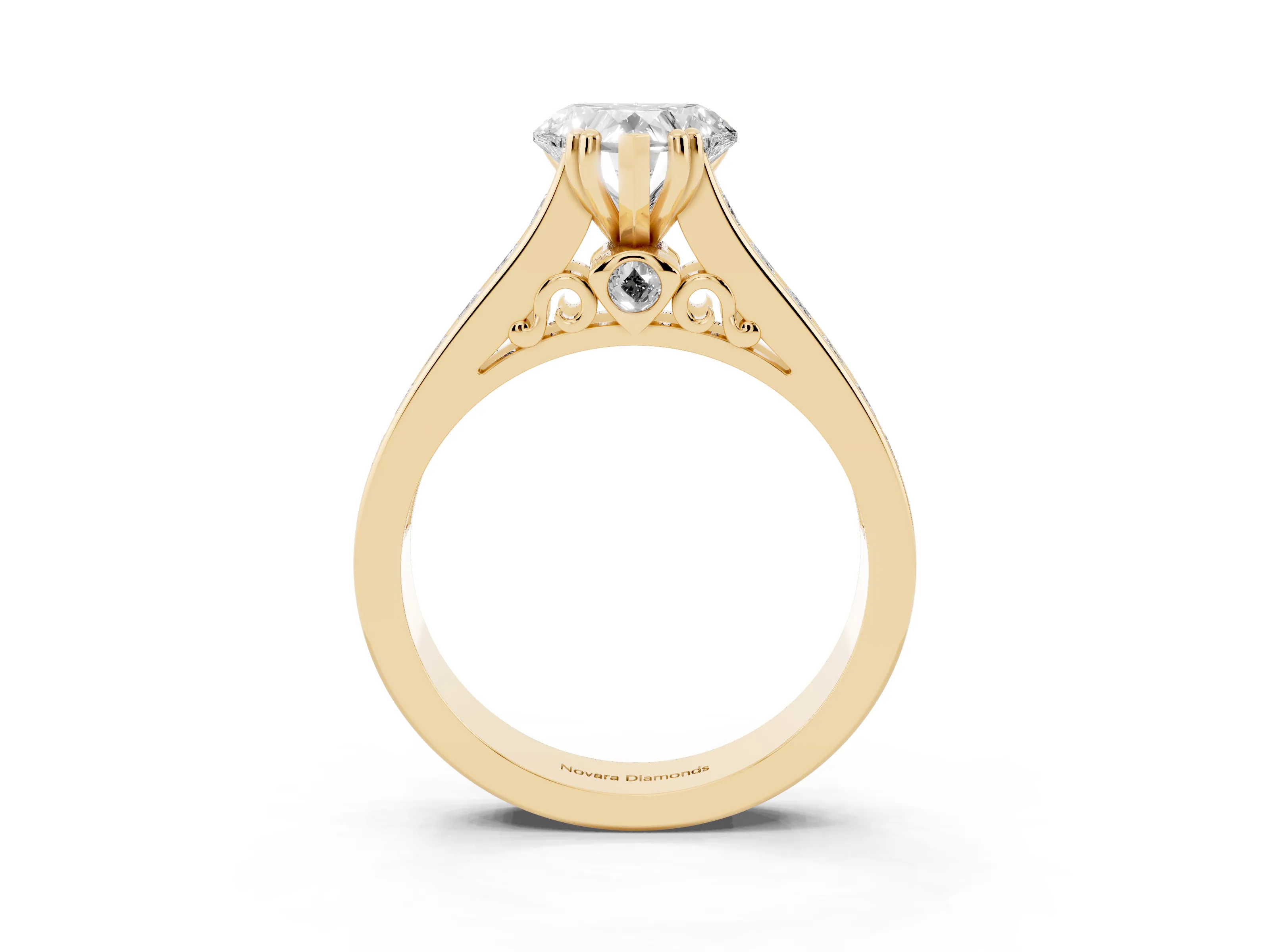 Heart Cut Diamond Channel Set Solitaire Engagement Ring Set in Yellow gold with Prong Setting