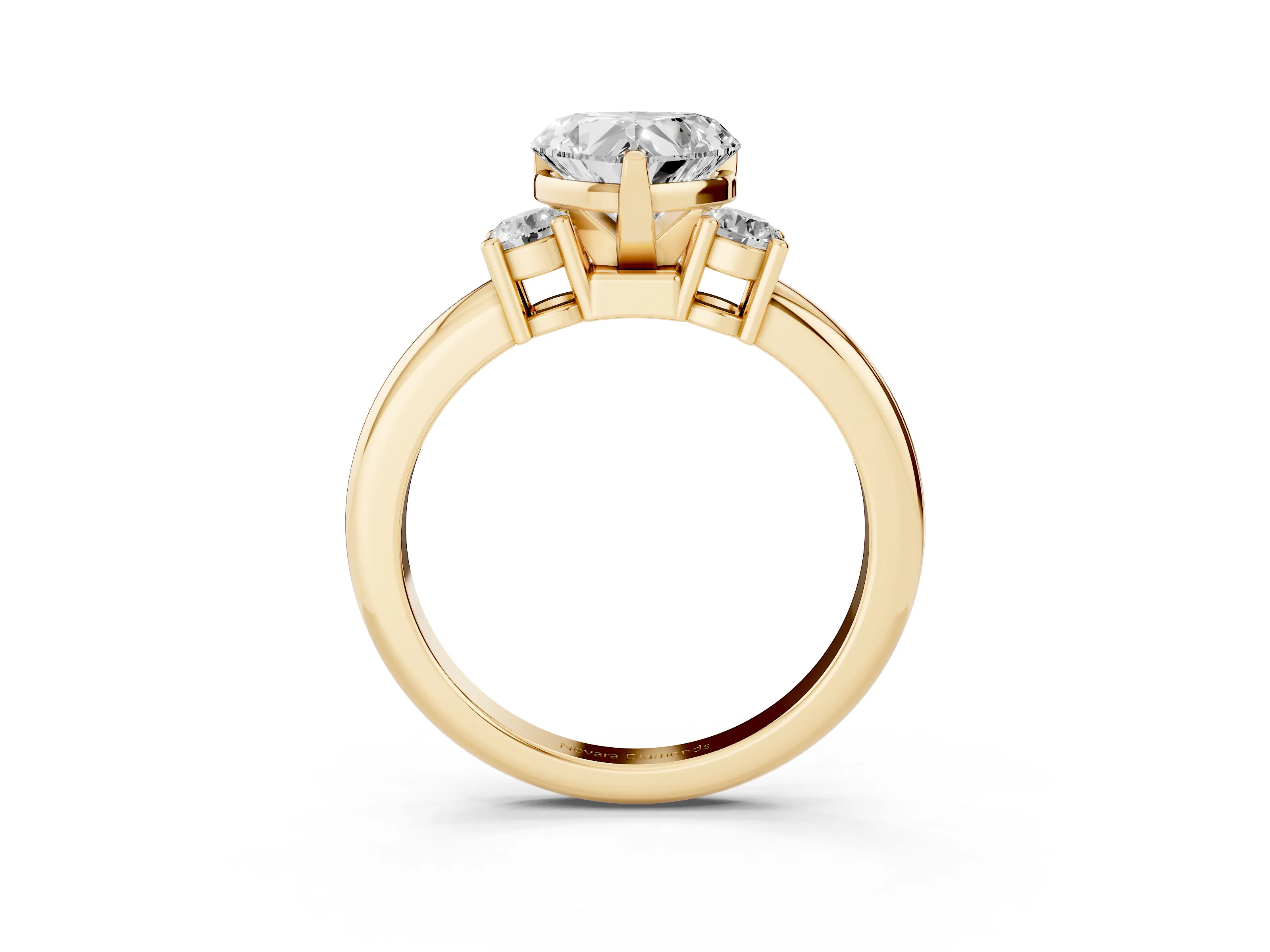 Three-Stone Heart Cut Diamond Ring Set in Yellow gold with Prong Setting and Plain Band