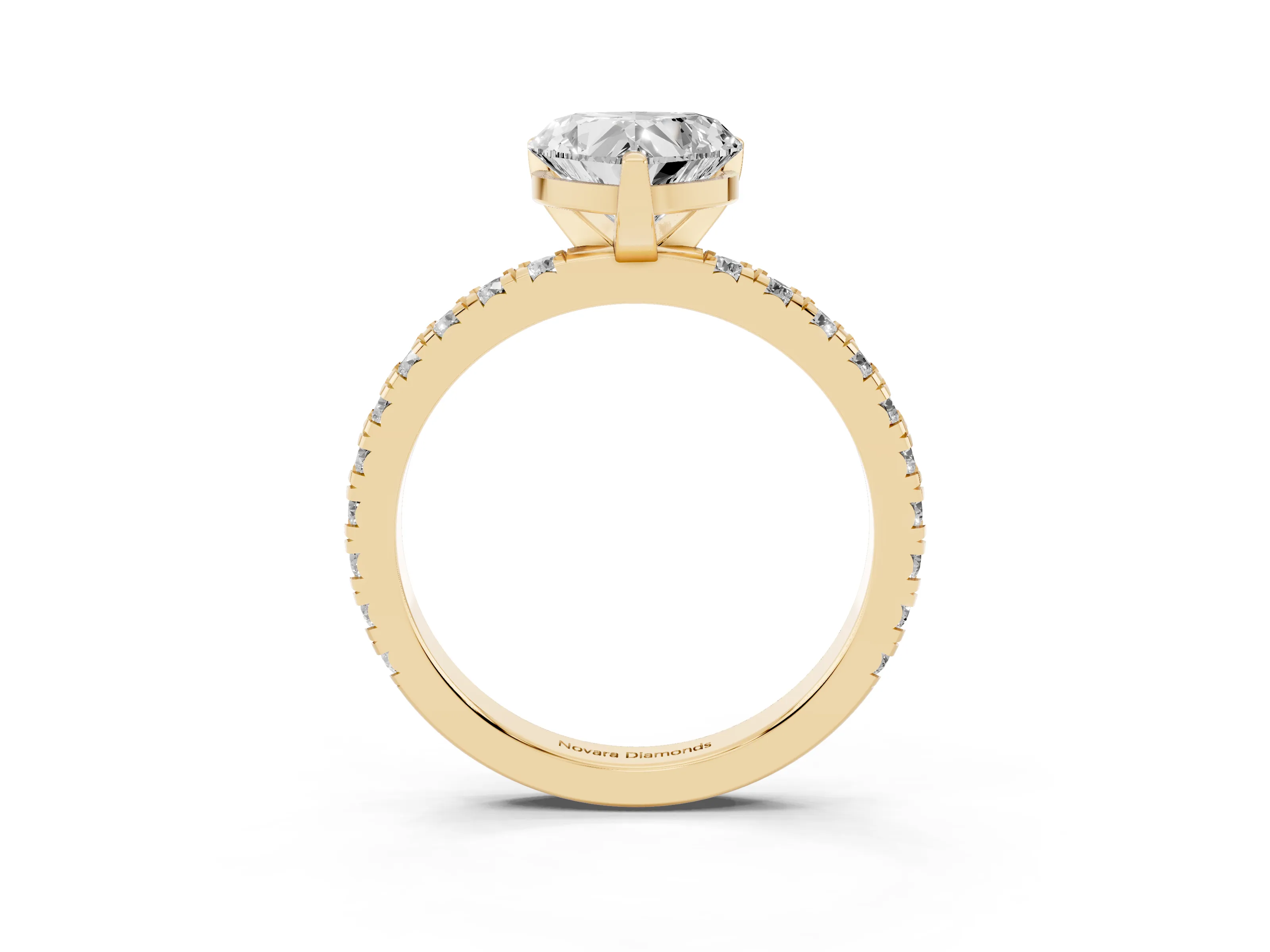 Heart Cut Diamond Pavé Band Solitaire Set in Yellow gold with Prong Setting