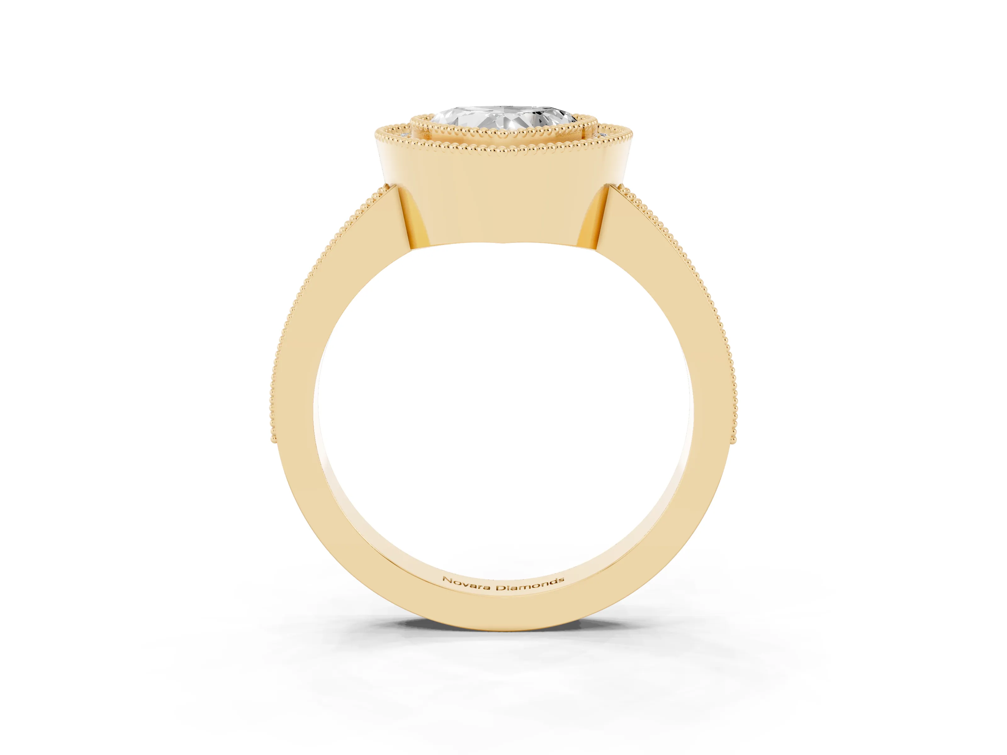 Heart Cut Diamond Halo Engagement Ring Set in Yellow gold with Pavé Band and Round Halo Stones