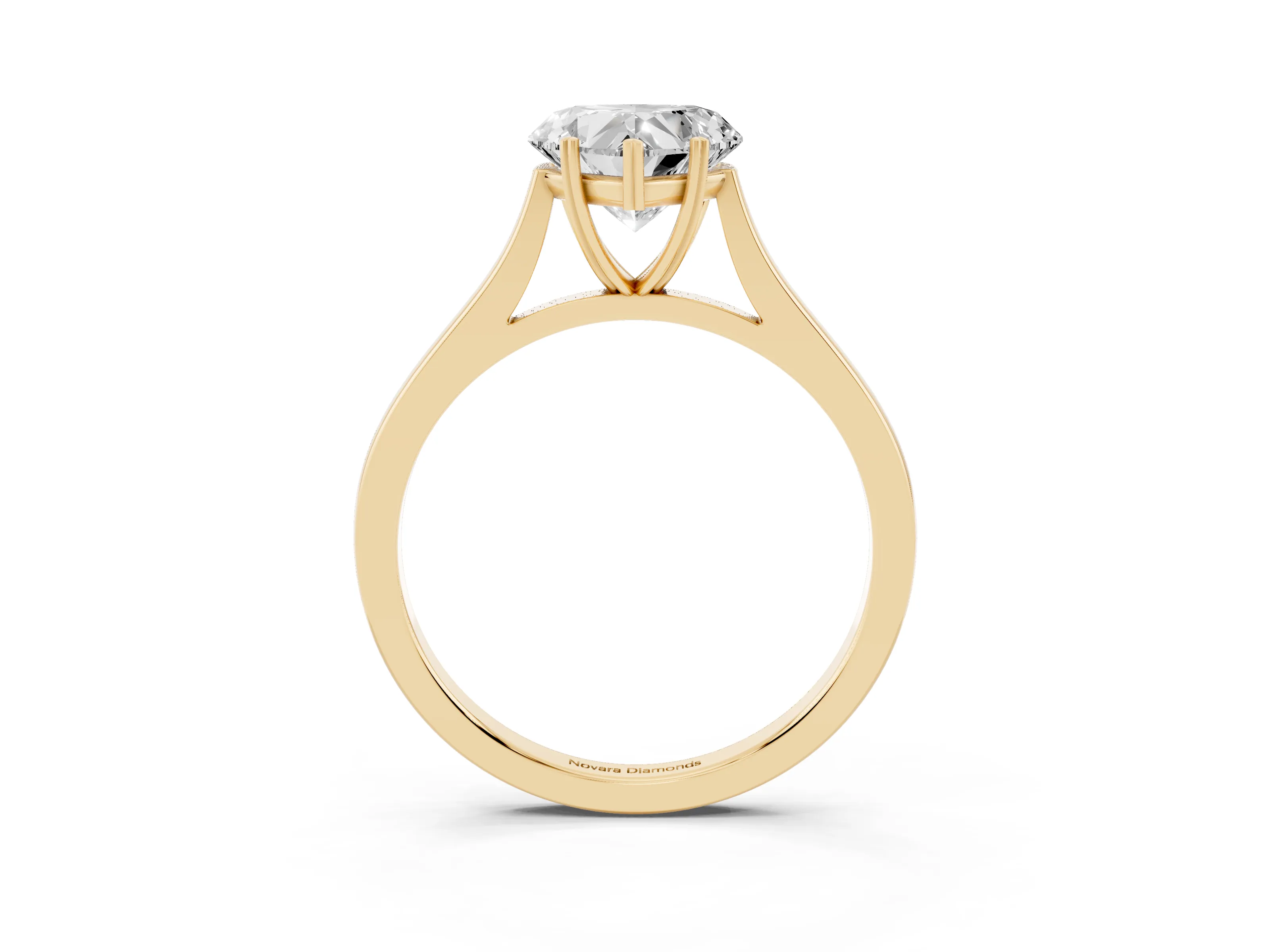 Heart Cut Diamond Solitaire Heart Prong Engagement Ring Set in Yellow gold with Tapered Band