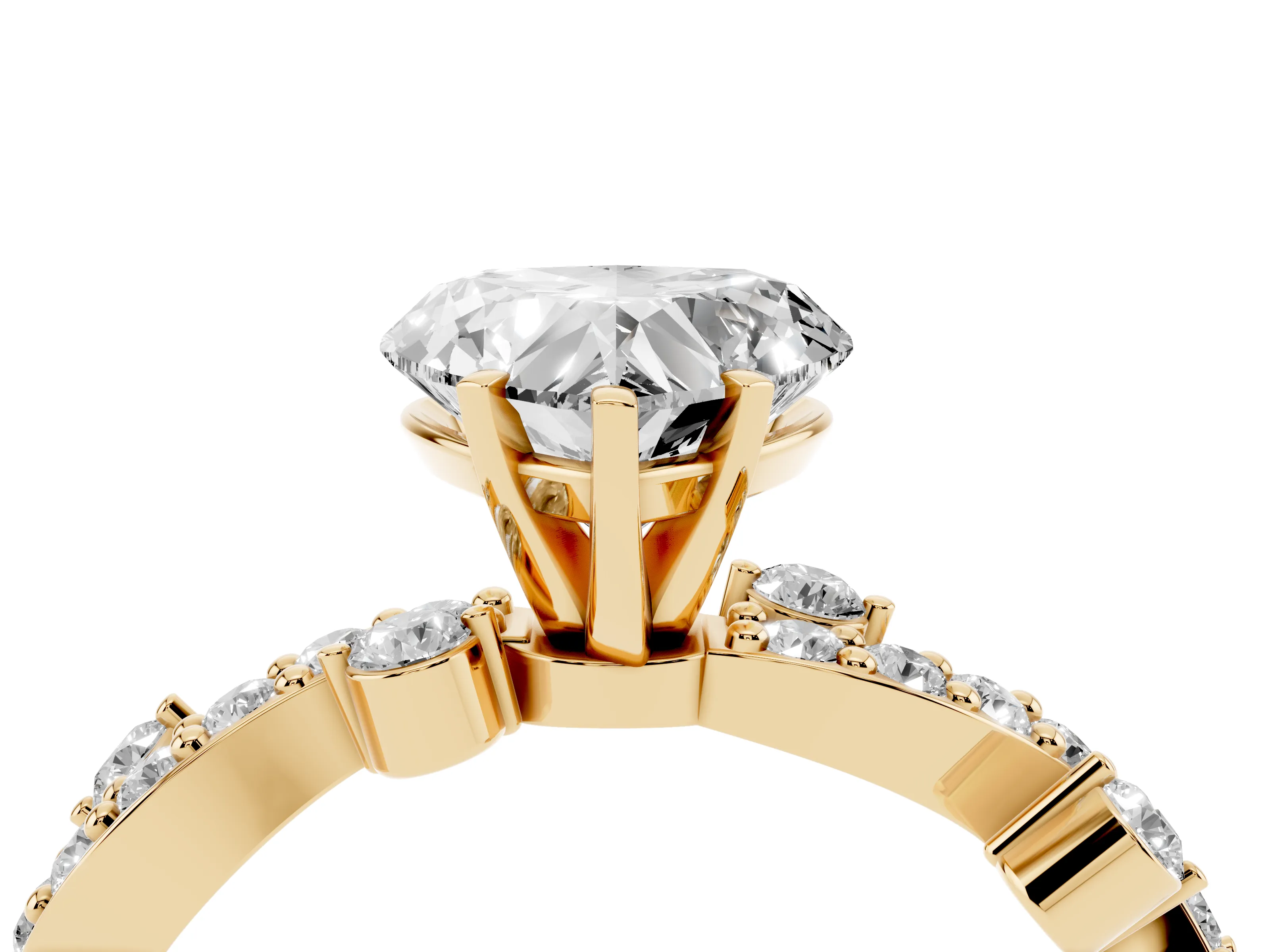 Heart Cut Diamond Solitaire Twisted Band Set in Yellow gold with Pavé Setting