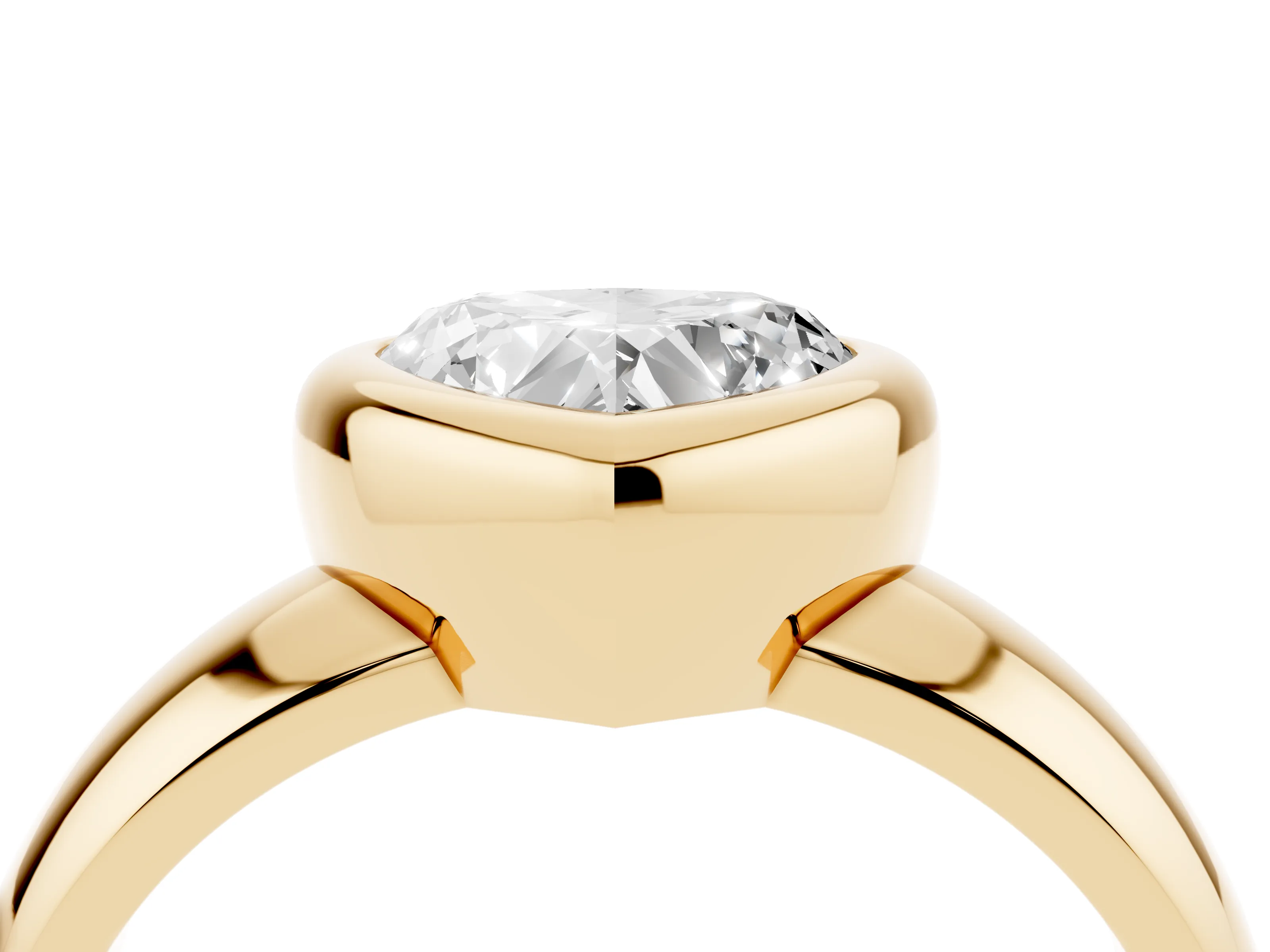 Bezel Set Heart Cut Diamond Solitaire Ring Set in Yellow gold with Wide Band