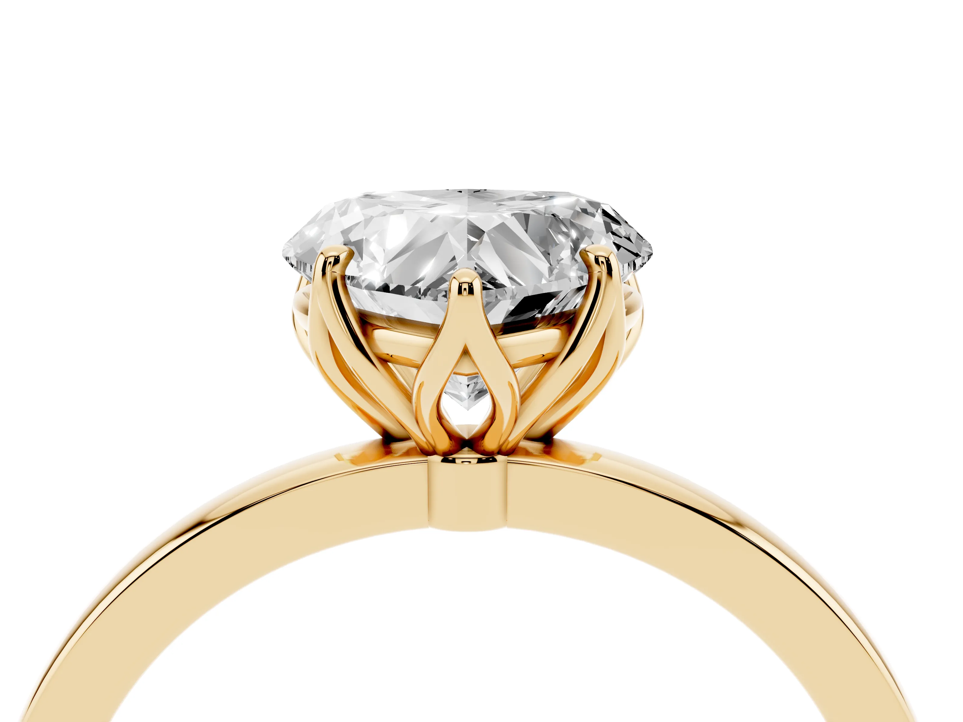Heart Cut Diamond Solitaire Ring Set in Yellow gold with Prong Setting and Thin Polished Band