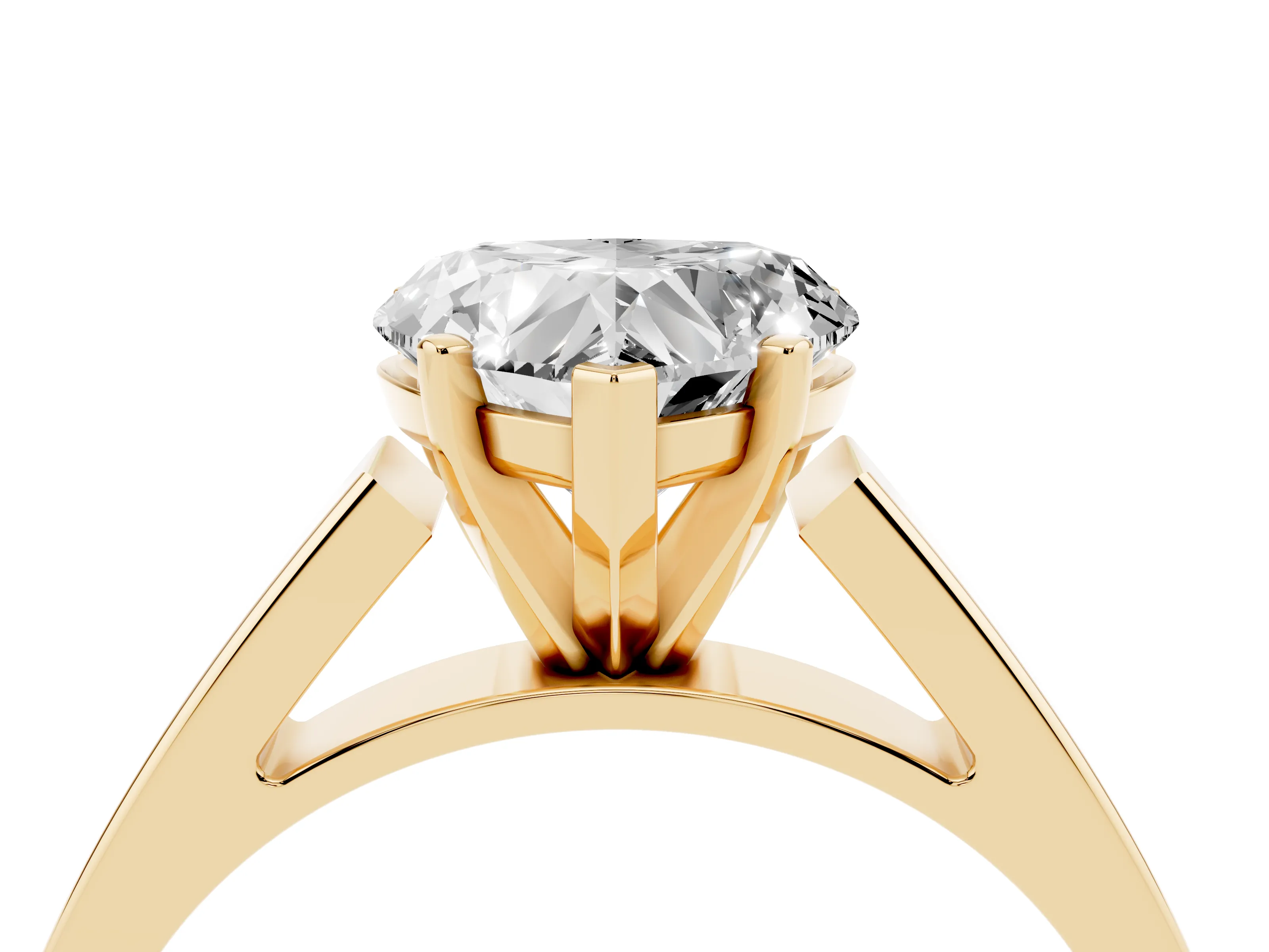 Heart Cut Diamond Solitaire Engagement Ring Set in Yellow gold with Prong Setting and Tapered Band