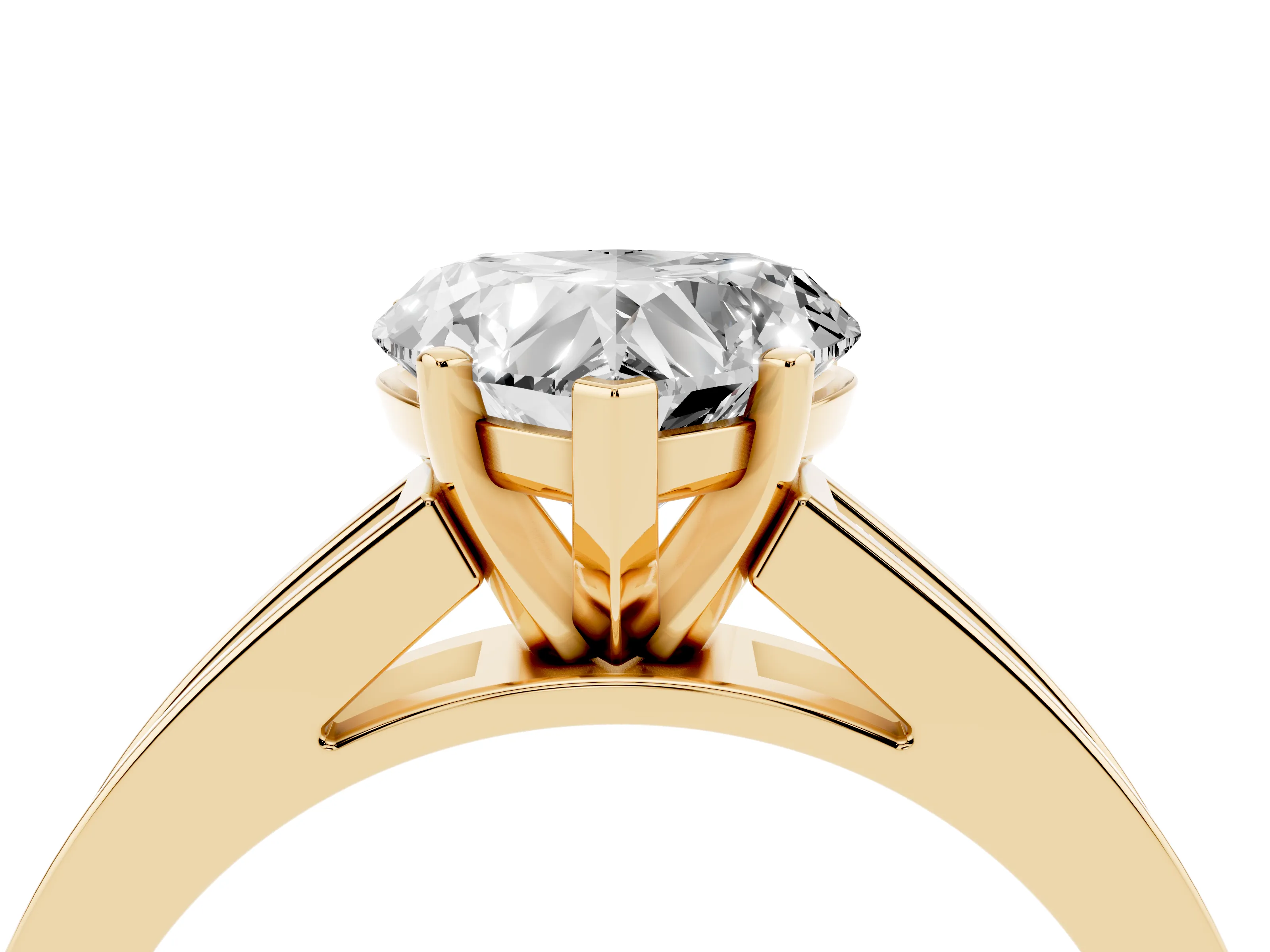 Heart Cut Diamond Solitaire Ring Set in Yellow gold with Channel-Set Band and Prong Setting