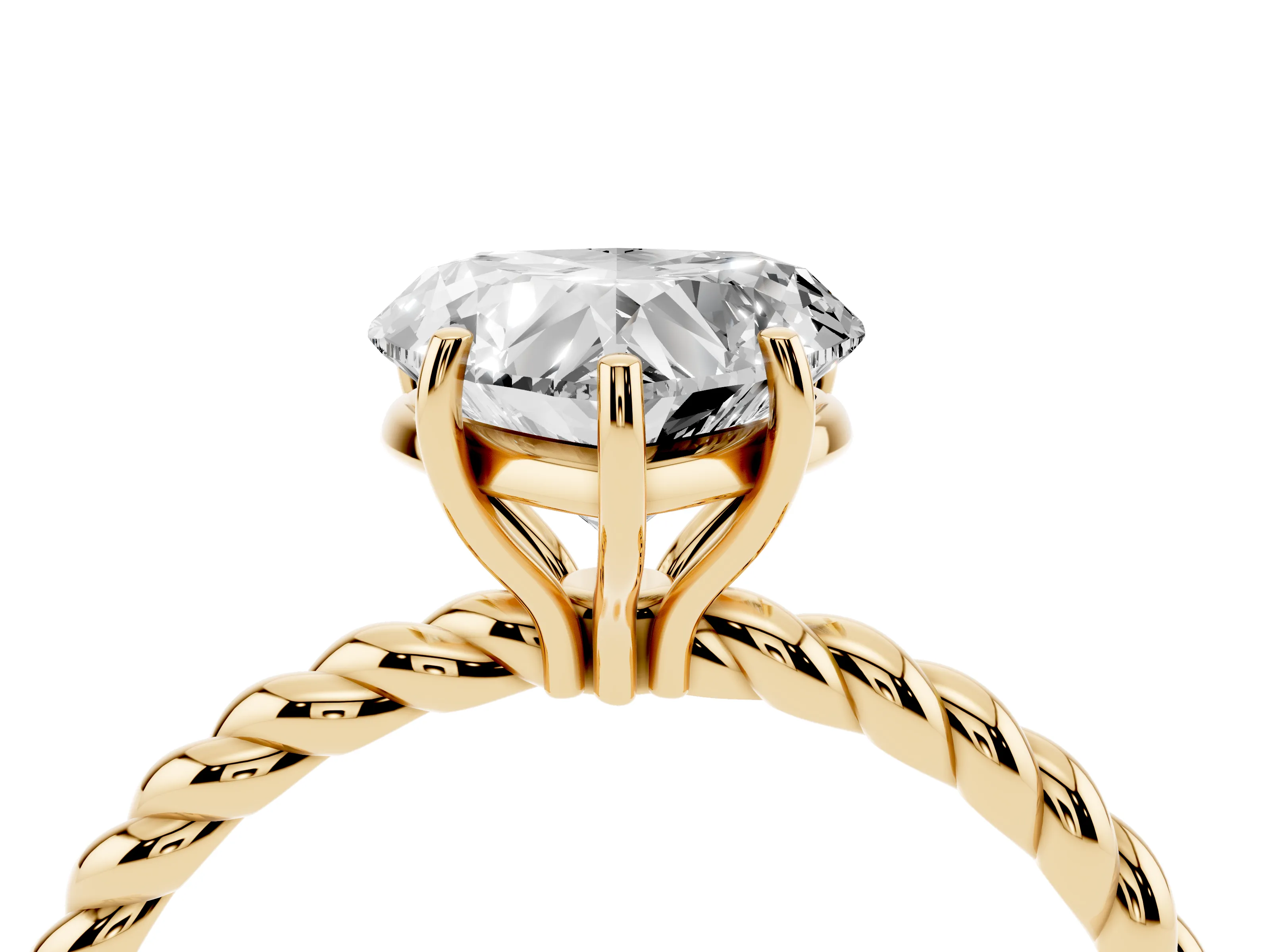 Heart Cut Diamond Solitaire Ring Set in Yellow gold with Twist Band and Prong Setting