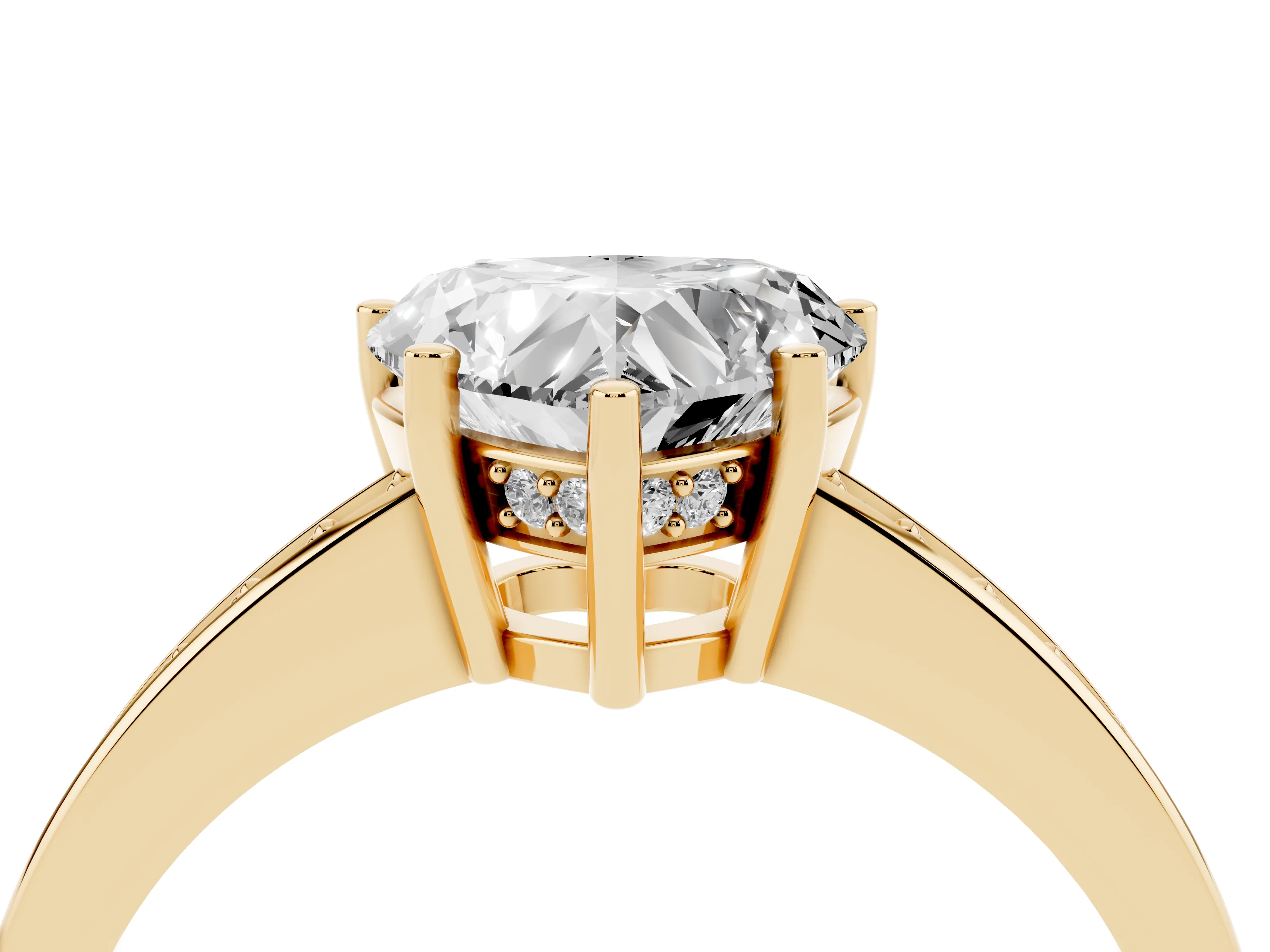 Heart Cut Diamond Pavé Band Prong Set Solitaire Ring Set in Yellow gold