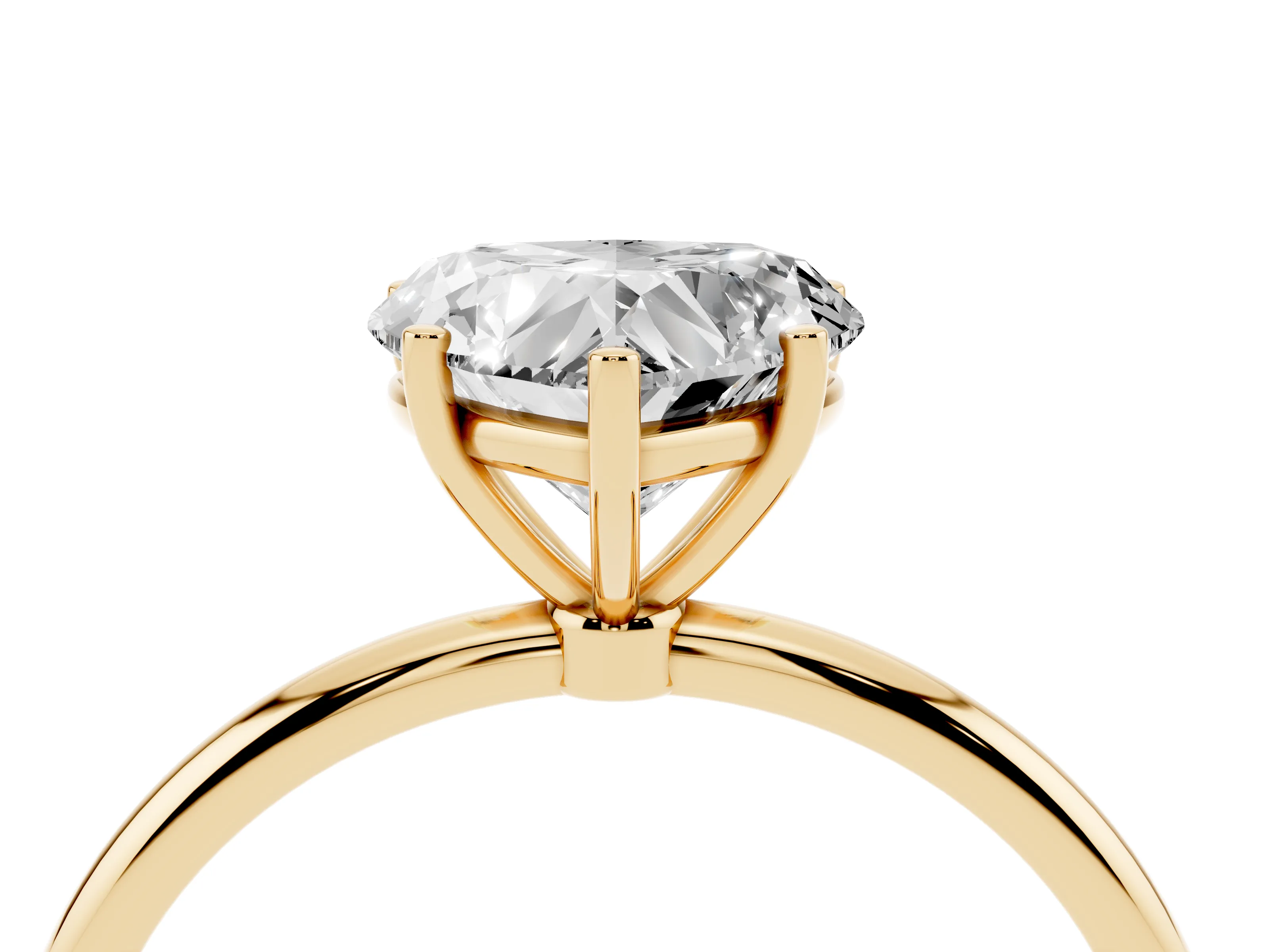 Heart Cut Diamond Solitaire Engagement Ring Set in Yellow gold with Thin Band and Prong Setting