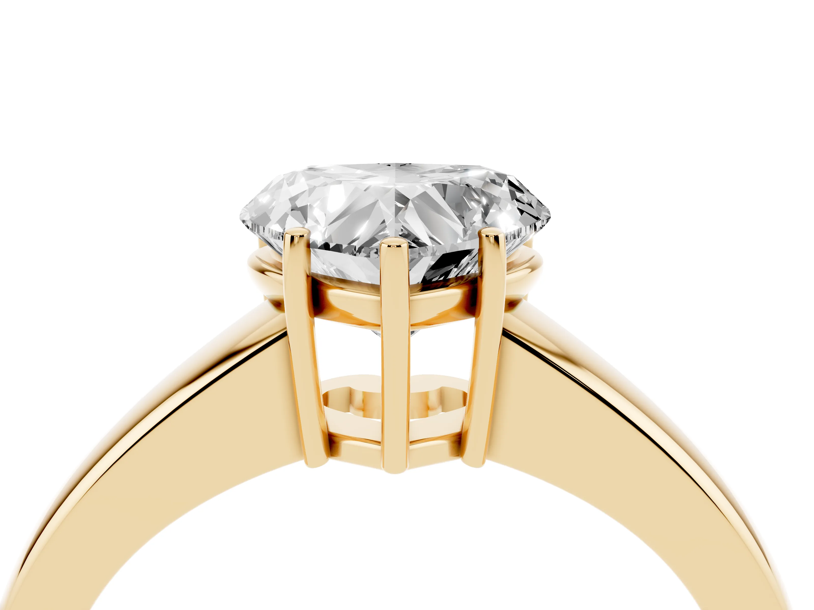 Heart Cut Diamond Solitaire Ring Set in Yellow gold with Tapered Band and Prong Setting