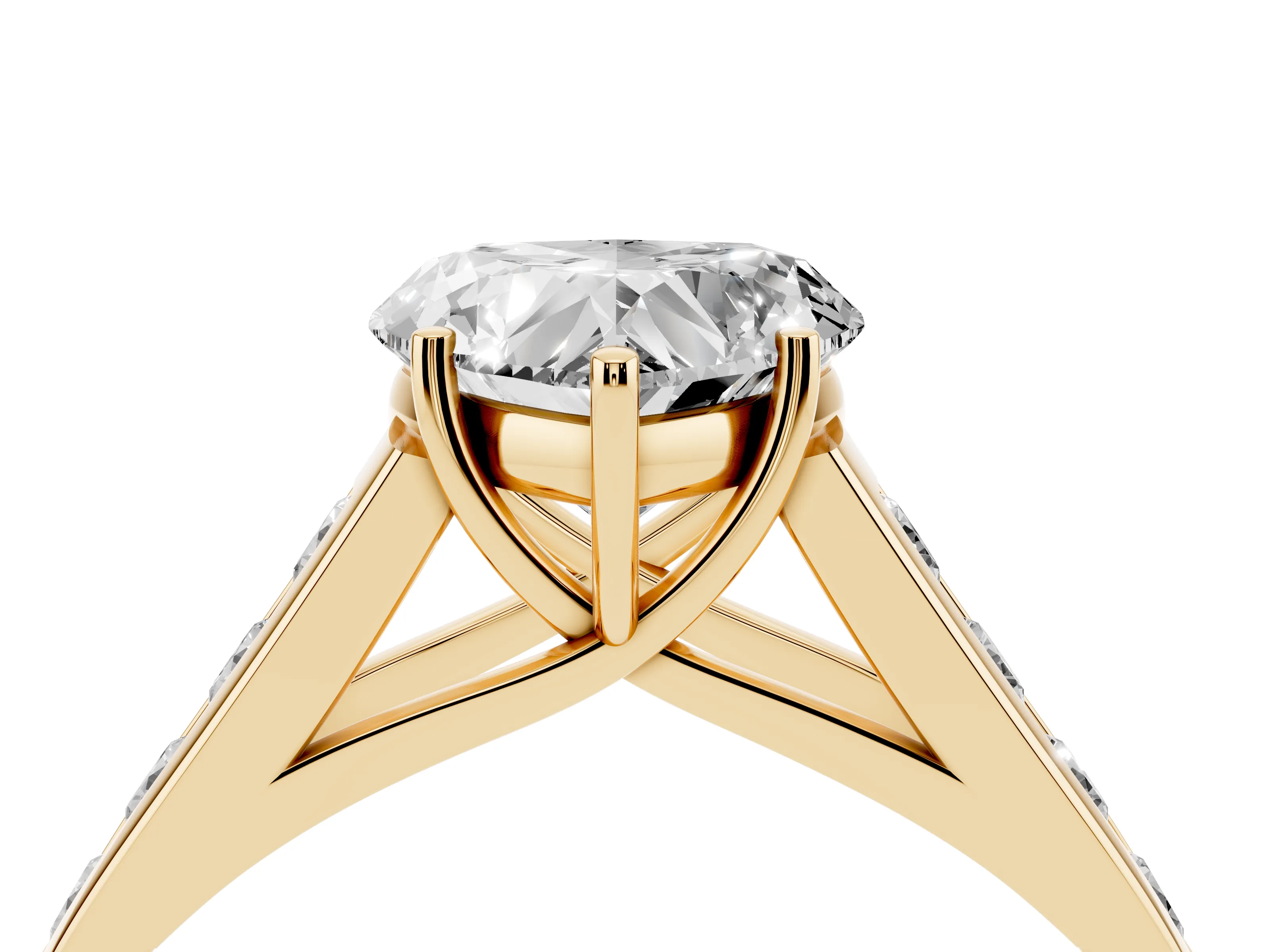 Heart Cut Diamond Solitaire Channel-Set Engagement Ring Set in Yellow gold with Prong Setting