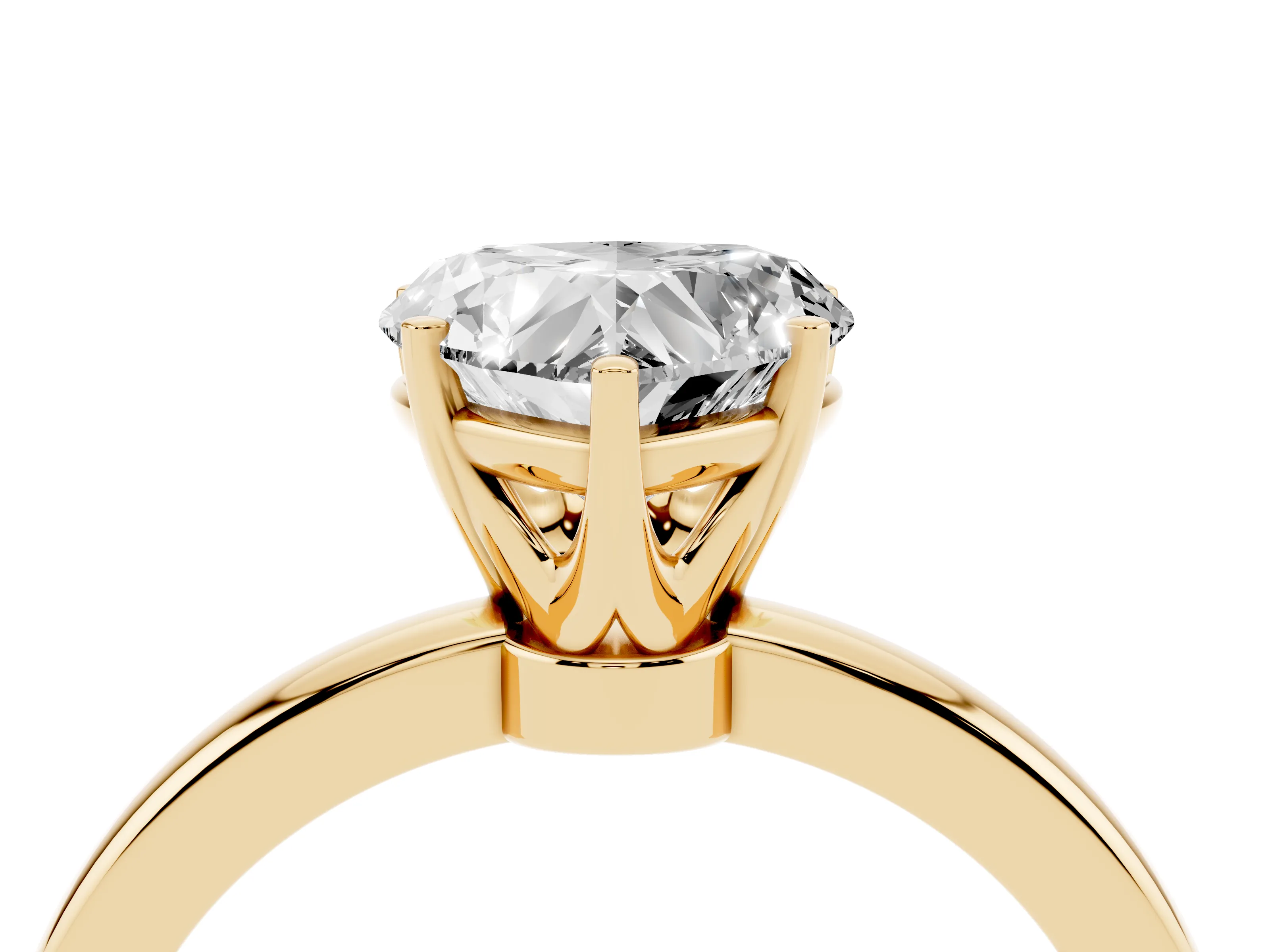 Heart Cut Diamond Solitaire Ring Set in Yellow gold with Raised Prong Setting on a Classic Band