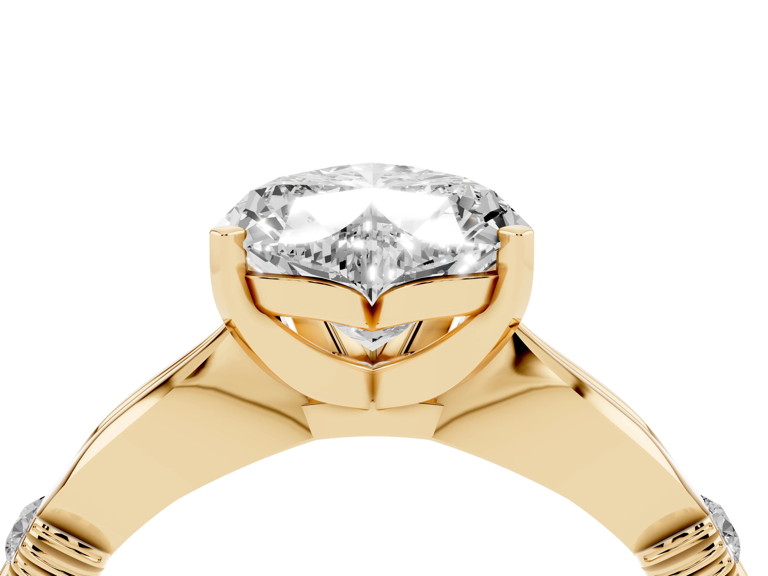 Heart Cut Diamond Solitaire Twisted Band Ring Set in Yellow gold with Accent Stones and Prong Setting