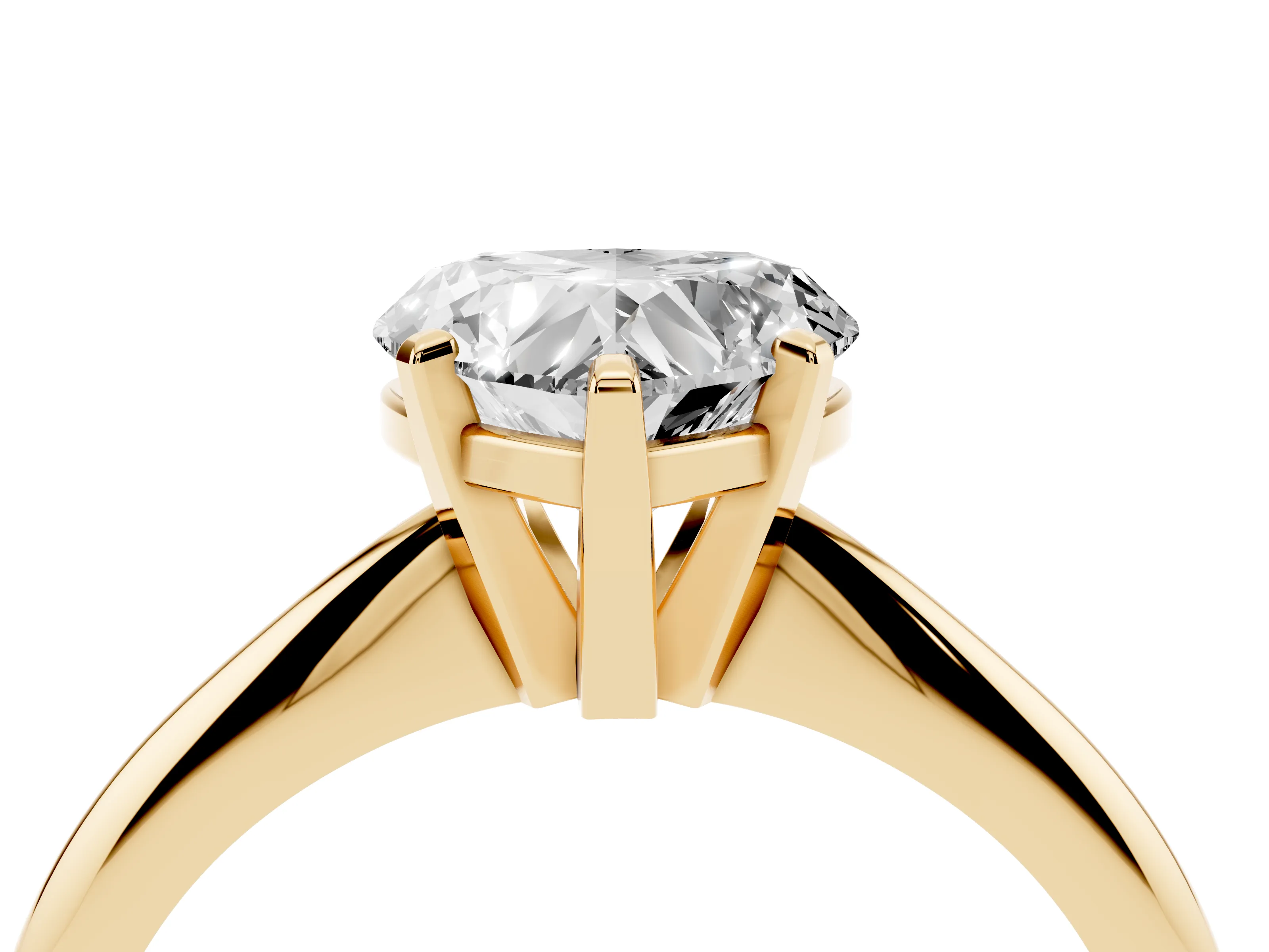 Heart Cut Diamond Solitaire Ring Set in Yellow gold with Prong Setting on a Plain Round Band