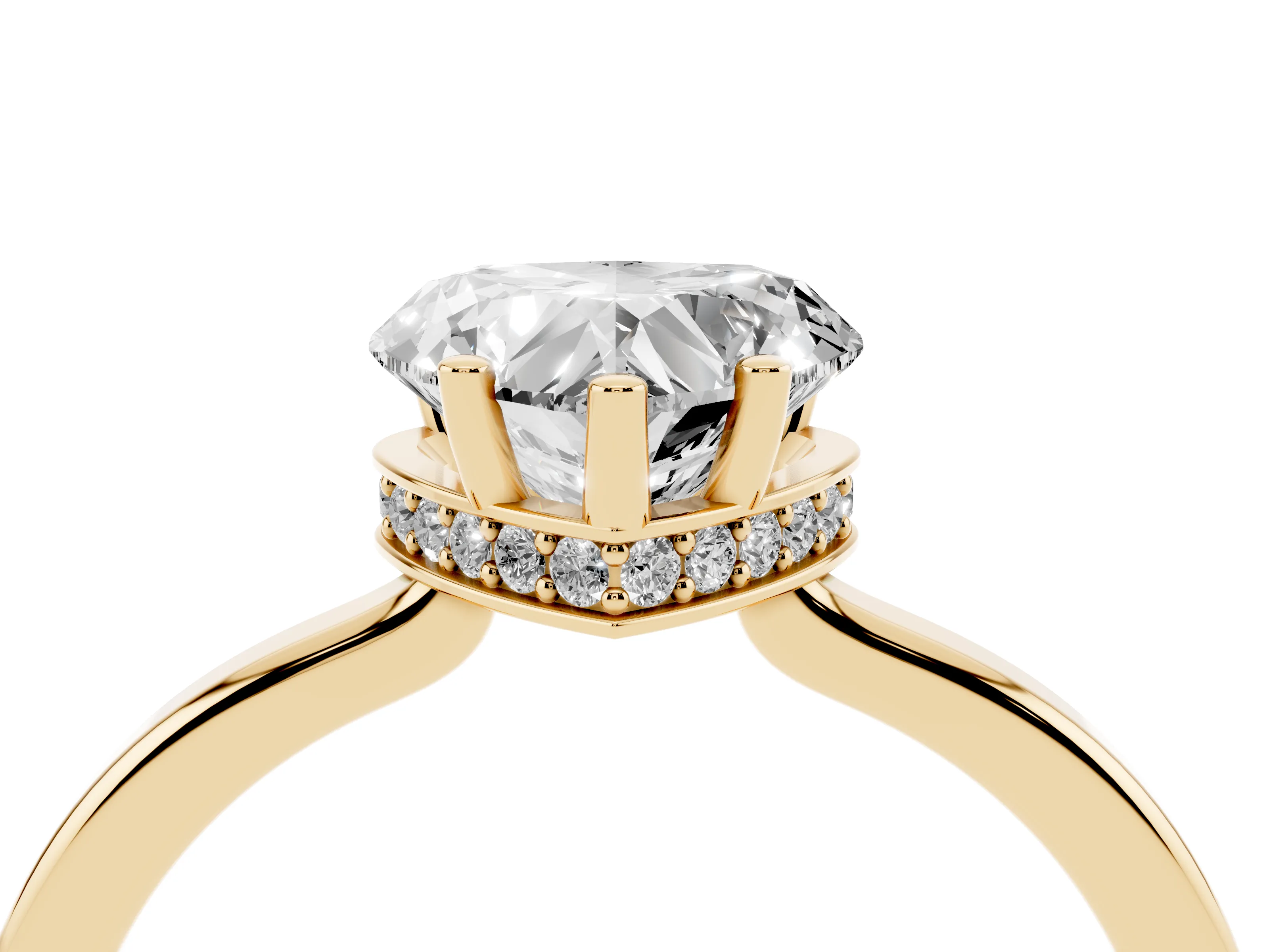 Heart Cut Diamond Solitaire Engagement Ring Set in Yellow gold with Prong Setting on a Plain Band