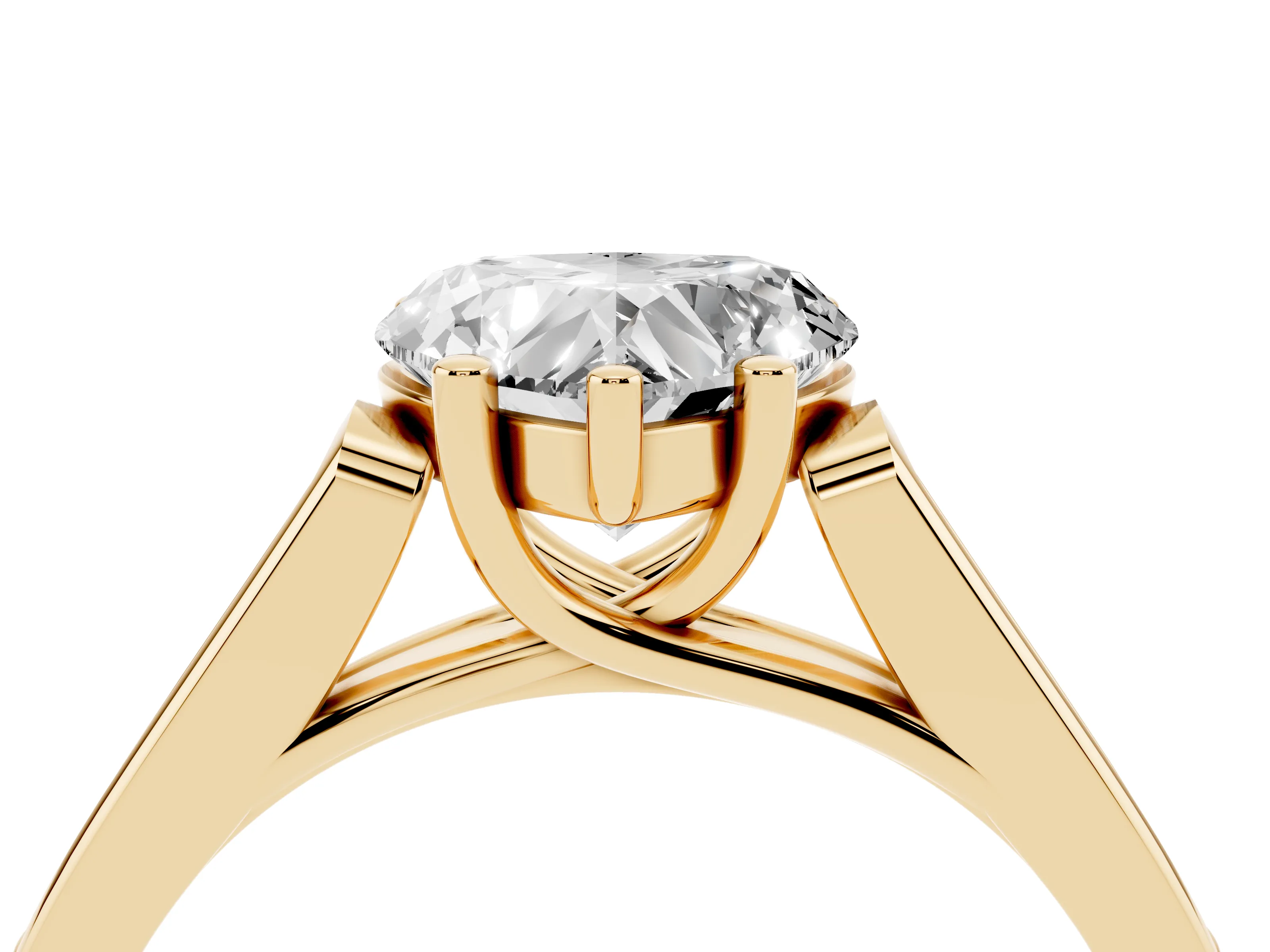 Heart Cut Diamond Solitaire Cathedral Engagement Ring Set in Yellow gold with Channel-Set Band and Prong Setting