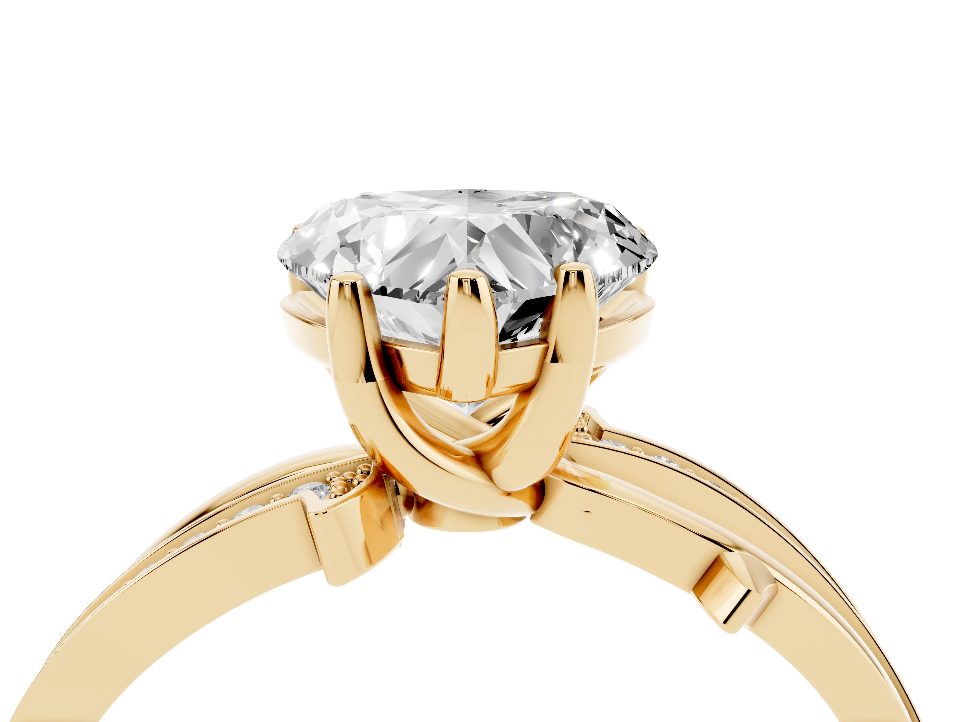 Heart Cut Diamond Pavé Twist Band Solitaire Ring Set in Yellow gold with Prong Setting