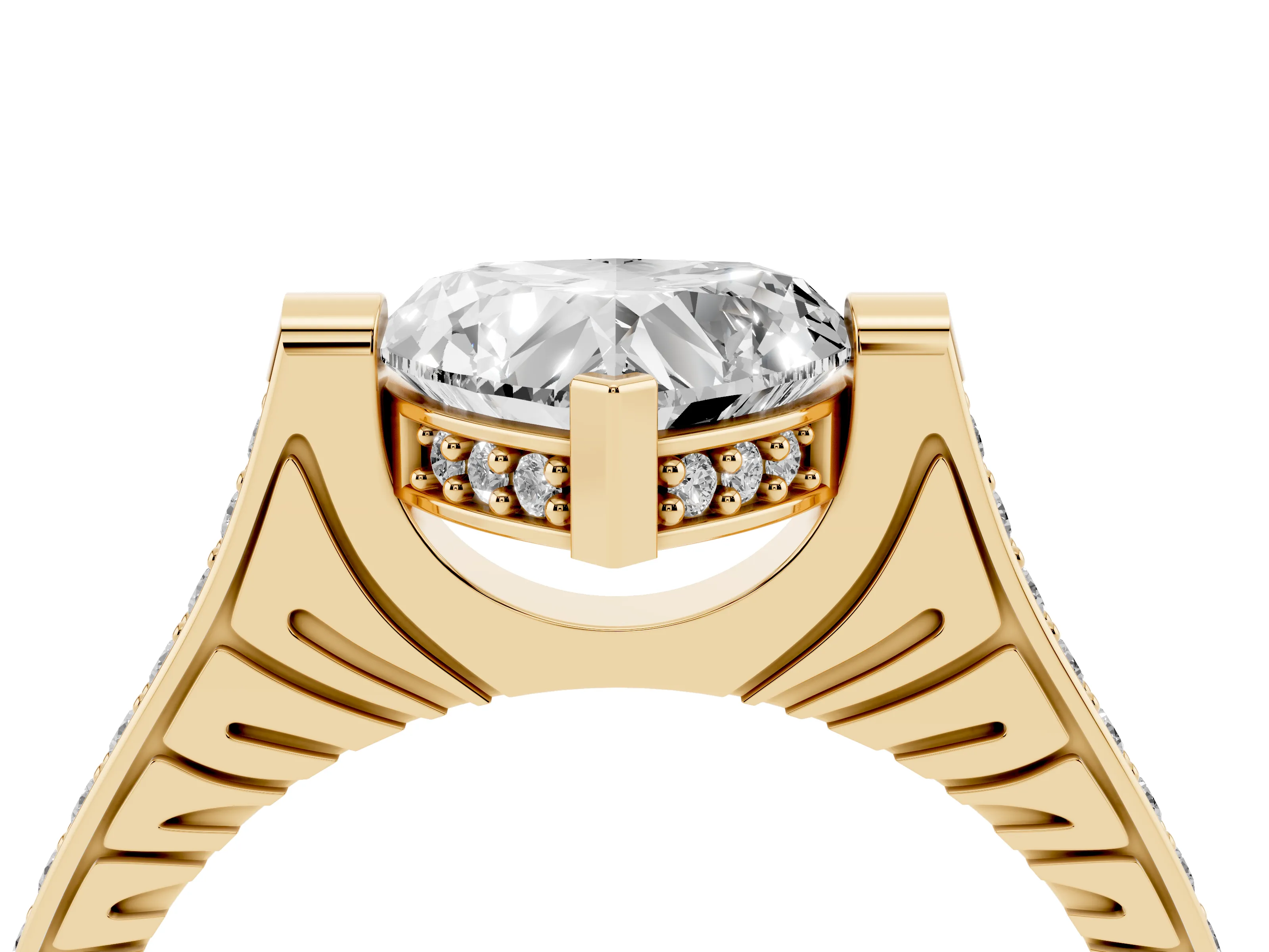 Heart Cut Diamond Solitaire Ring Set in Yellow gold with Channel Set Band and Bezel Prong Setting