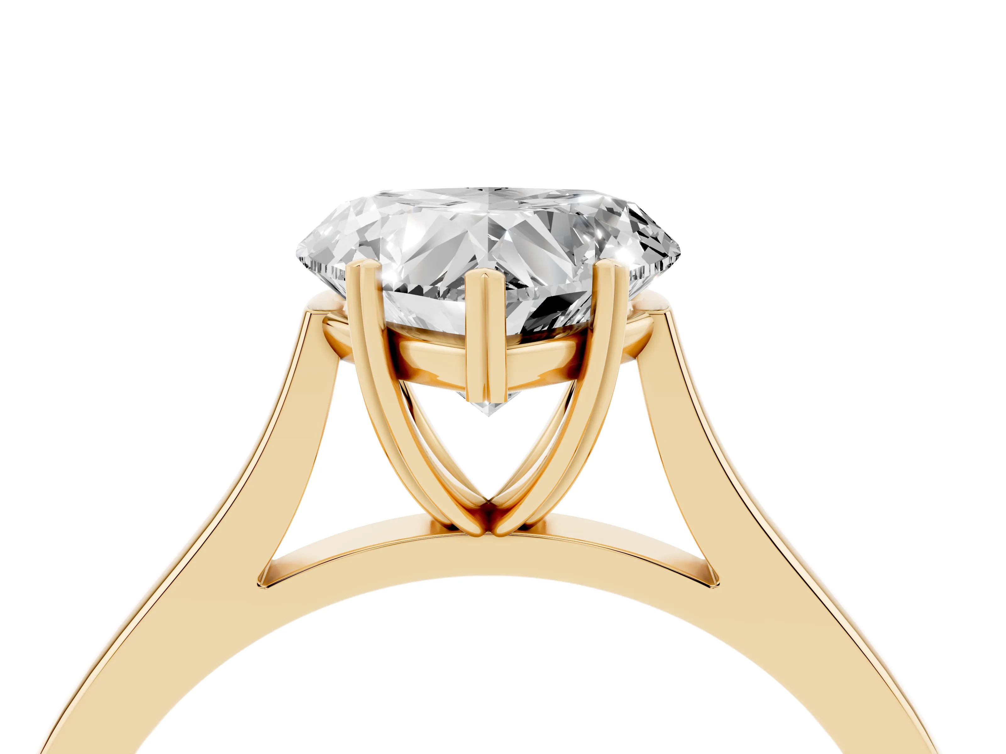 Heart Cut Diamond Solitaire Heart Prong Engagement Ring Set in Yellow gold with Tapered Band
